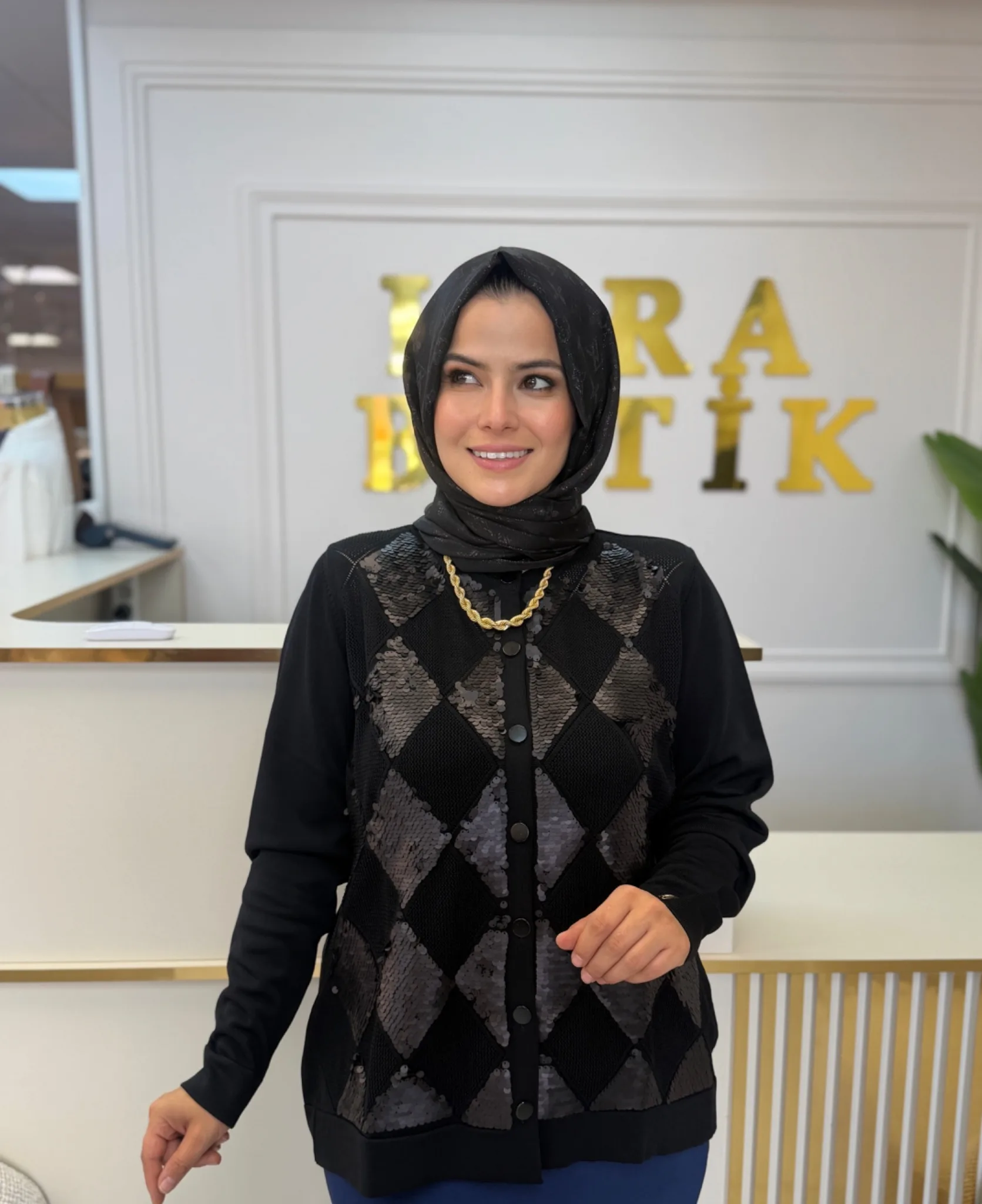NİLİWİ MERSERİZE  PAYETLİ HIRKA Siyah