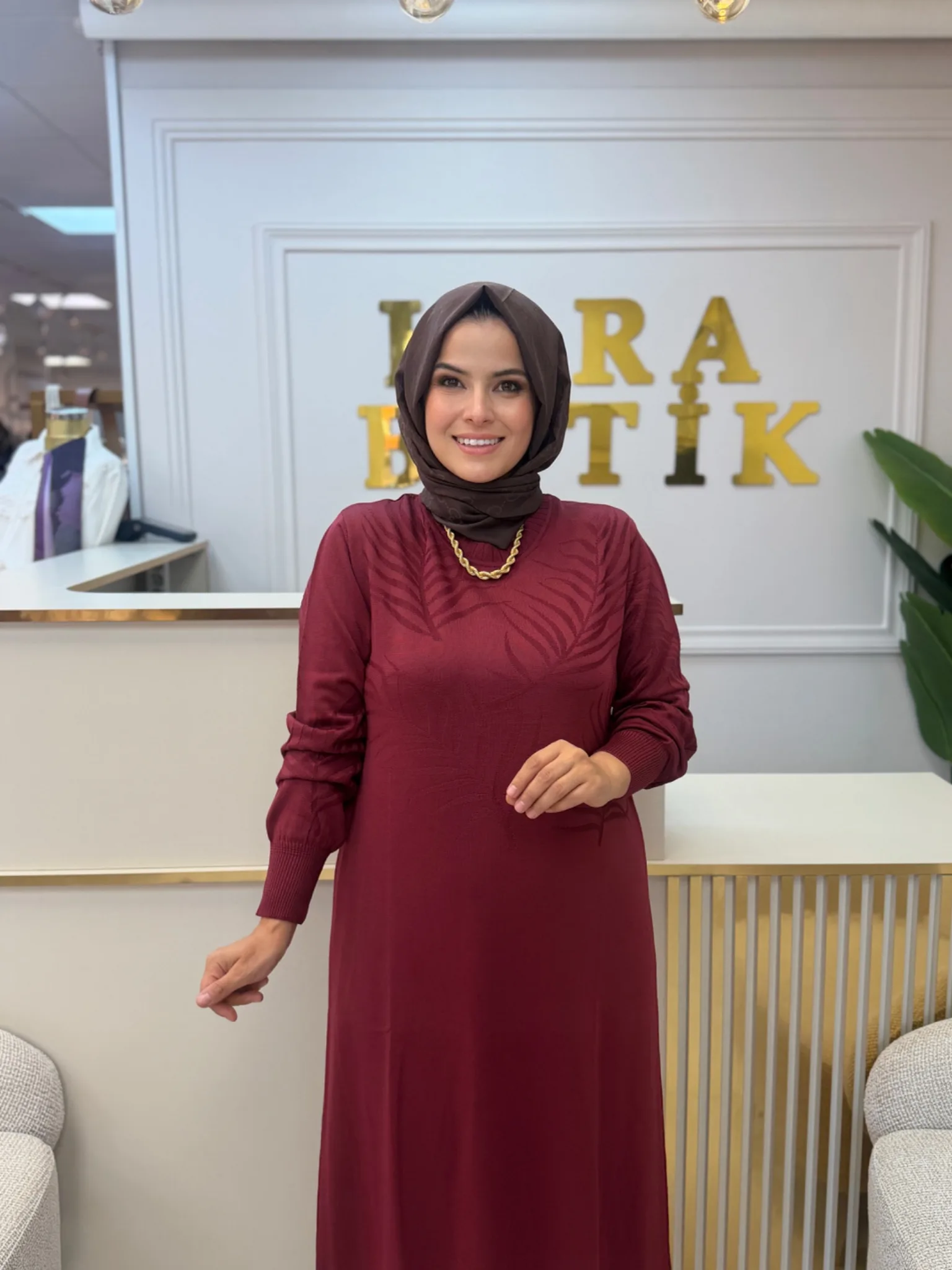 DESENLİ MERSERİZE ELBİSE Bordo 2