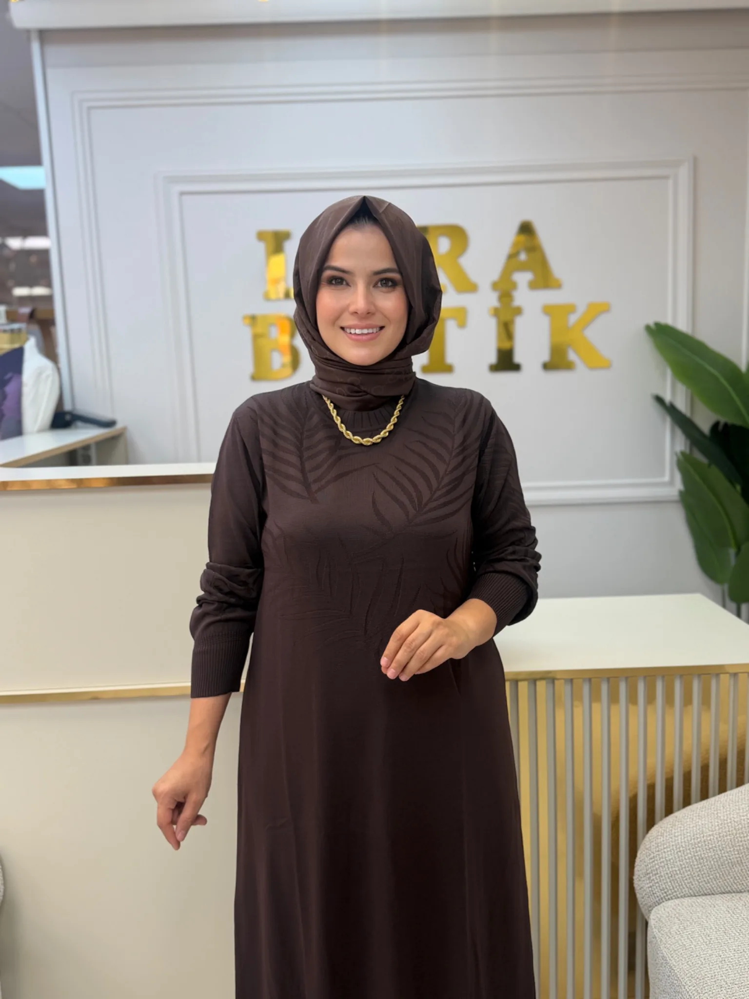 DESENLİ MERSERİZE ELBİSE Kahverengi 2