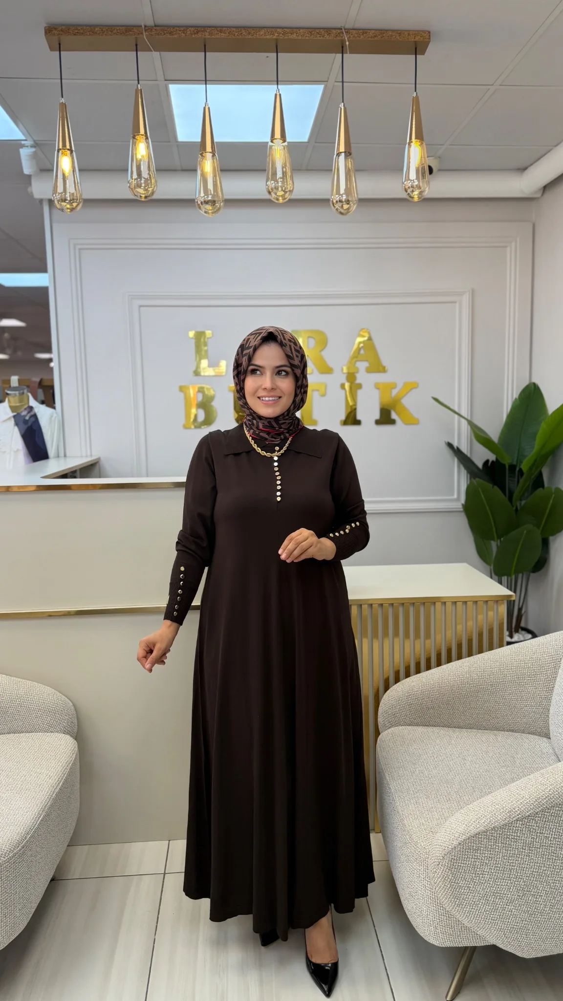 NİLİWİ Merserize elbise Kahverengi