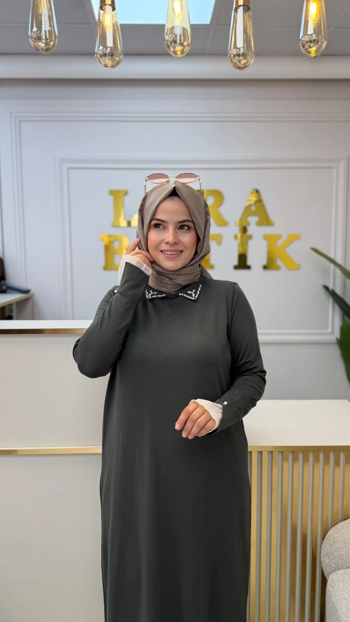 SOĞUK İPLİK MERSERİZE ELBİSE Haki Yeşili 3
