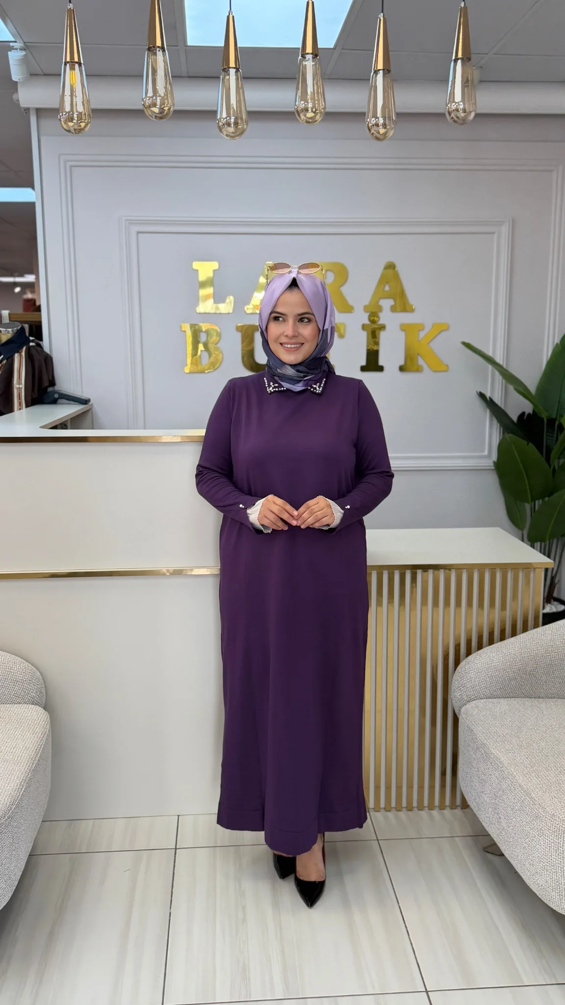 VİVALOLİTA SOĞUK İPLİK MERSERİZE ELBİSE Mor
