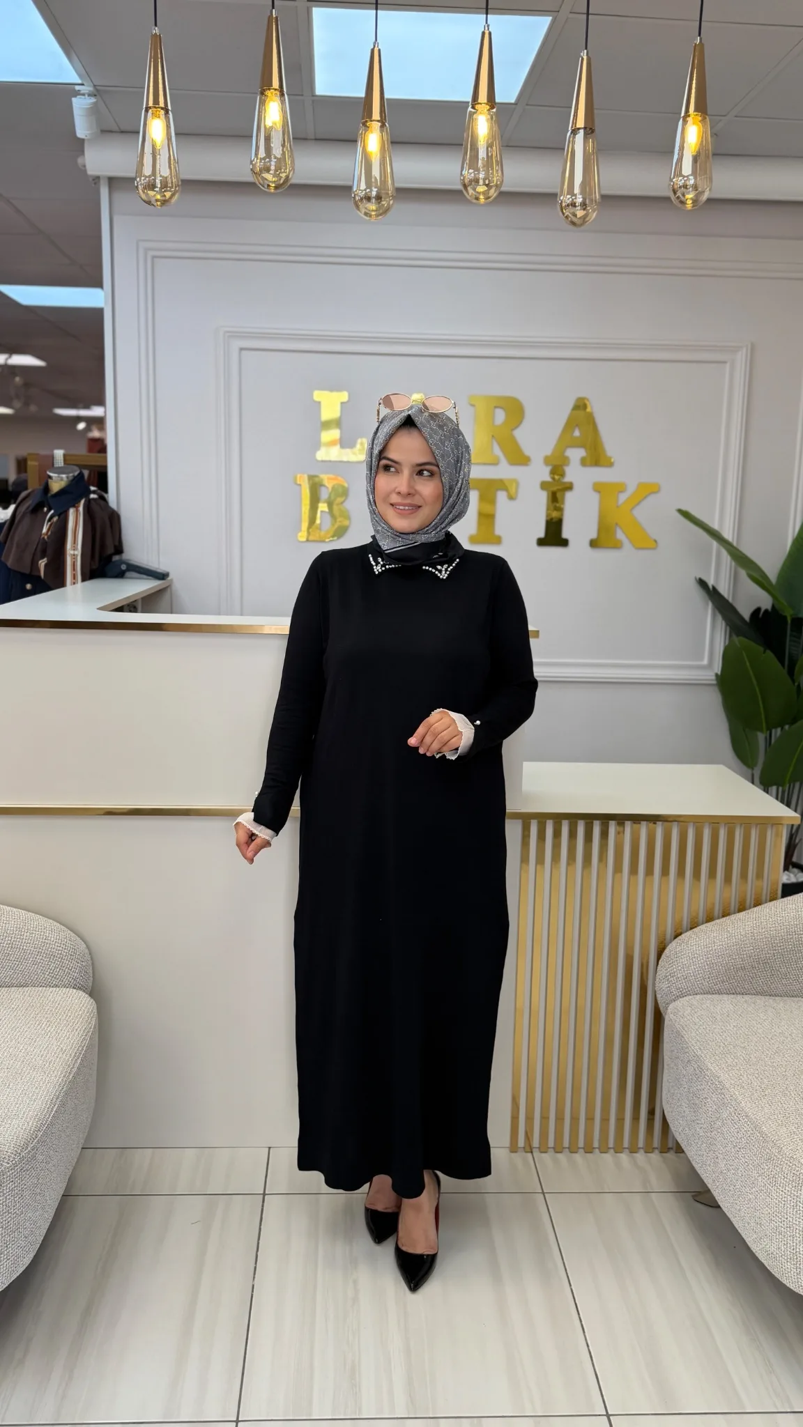 VİVALOLİTA SOĞUK İPLİK MERSERİZE ELBİSE Siyah