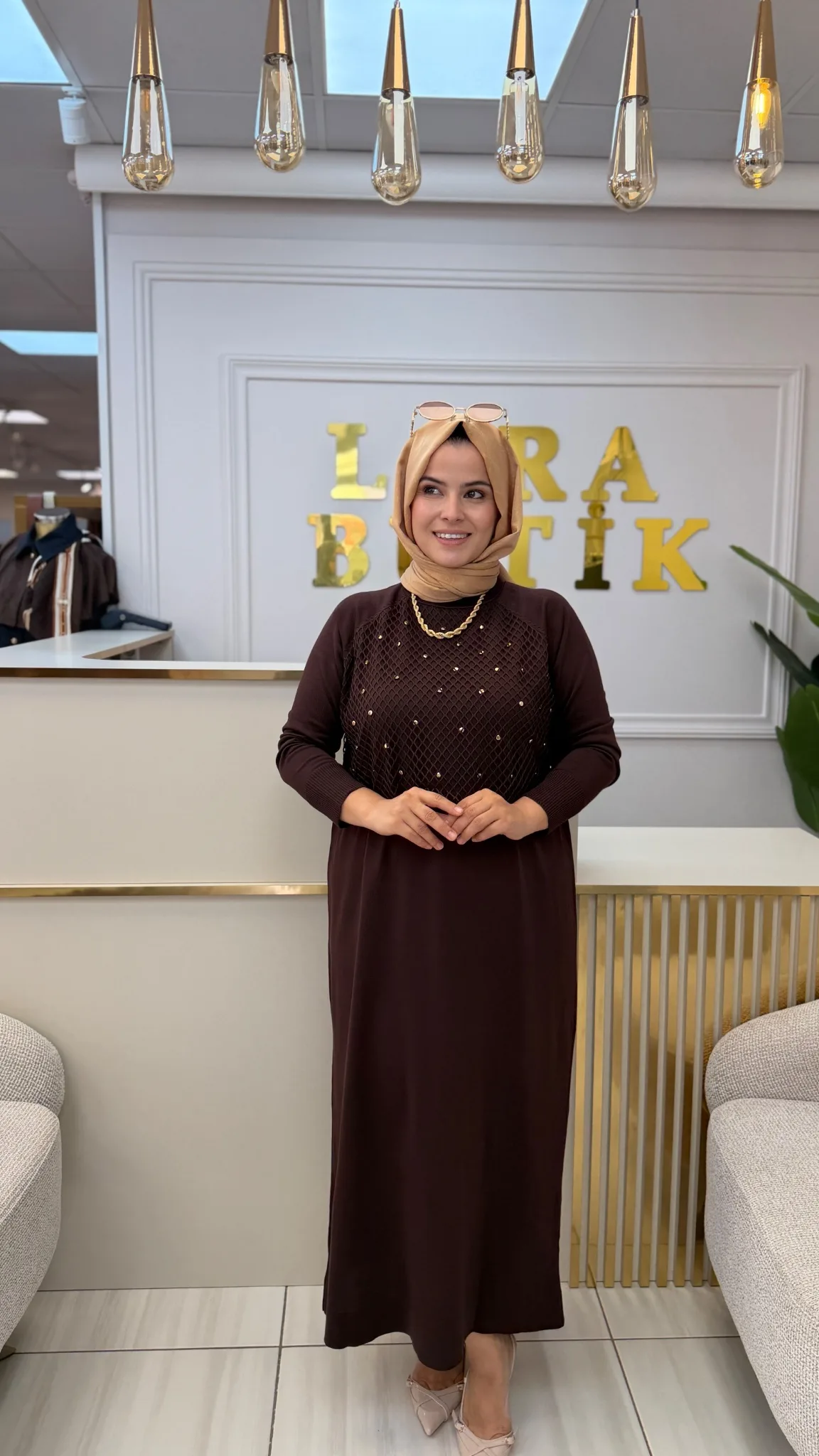 VİVALOLİTA FİLE DETAYLI SOĞUK İPLİK MERSERİZE Kahverengi