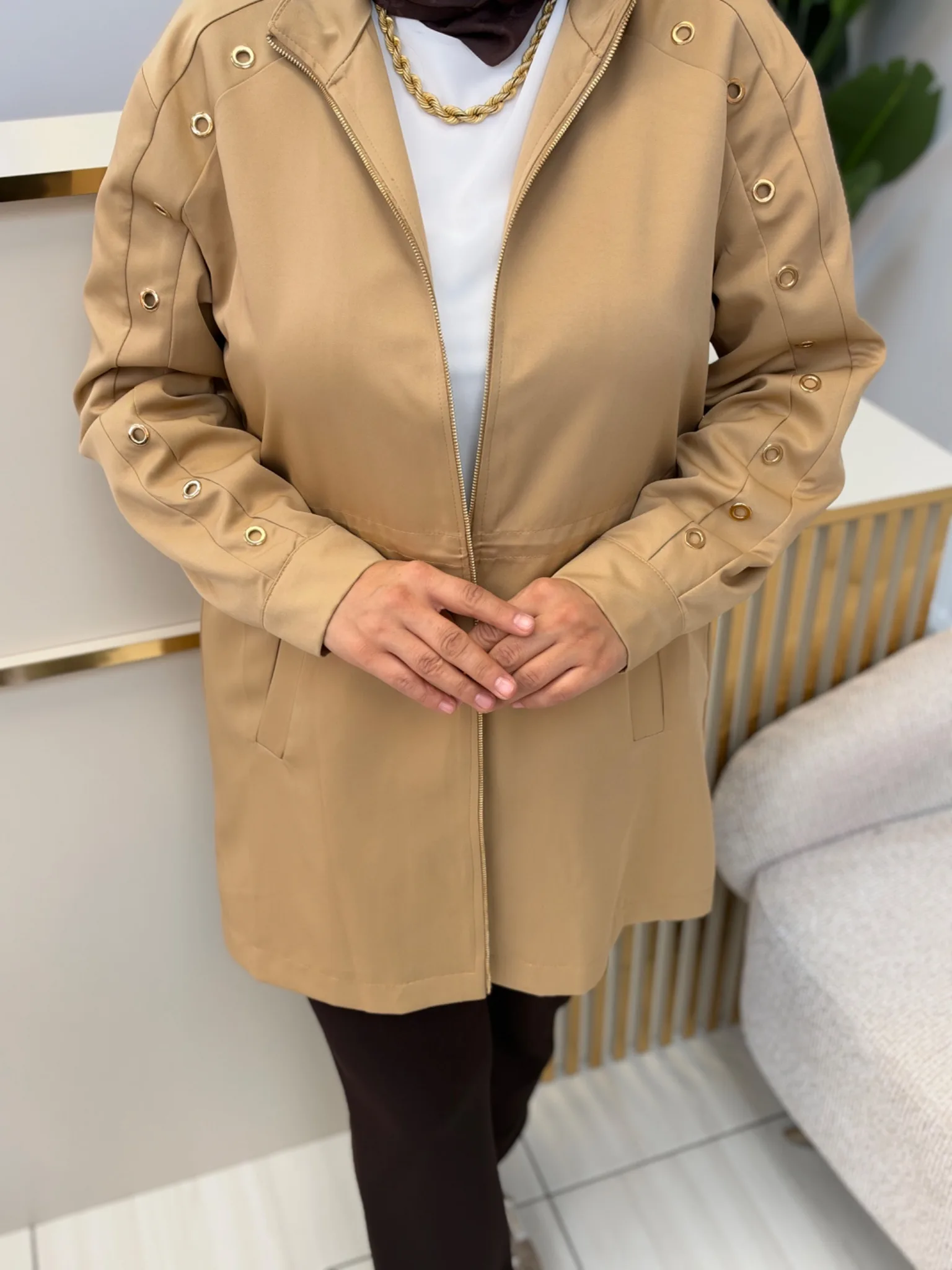 FERMUARLI GOLD DETAY TRENCH Camel 3