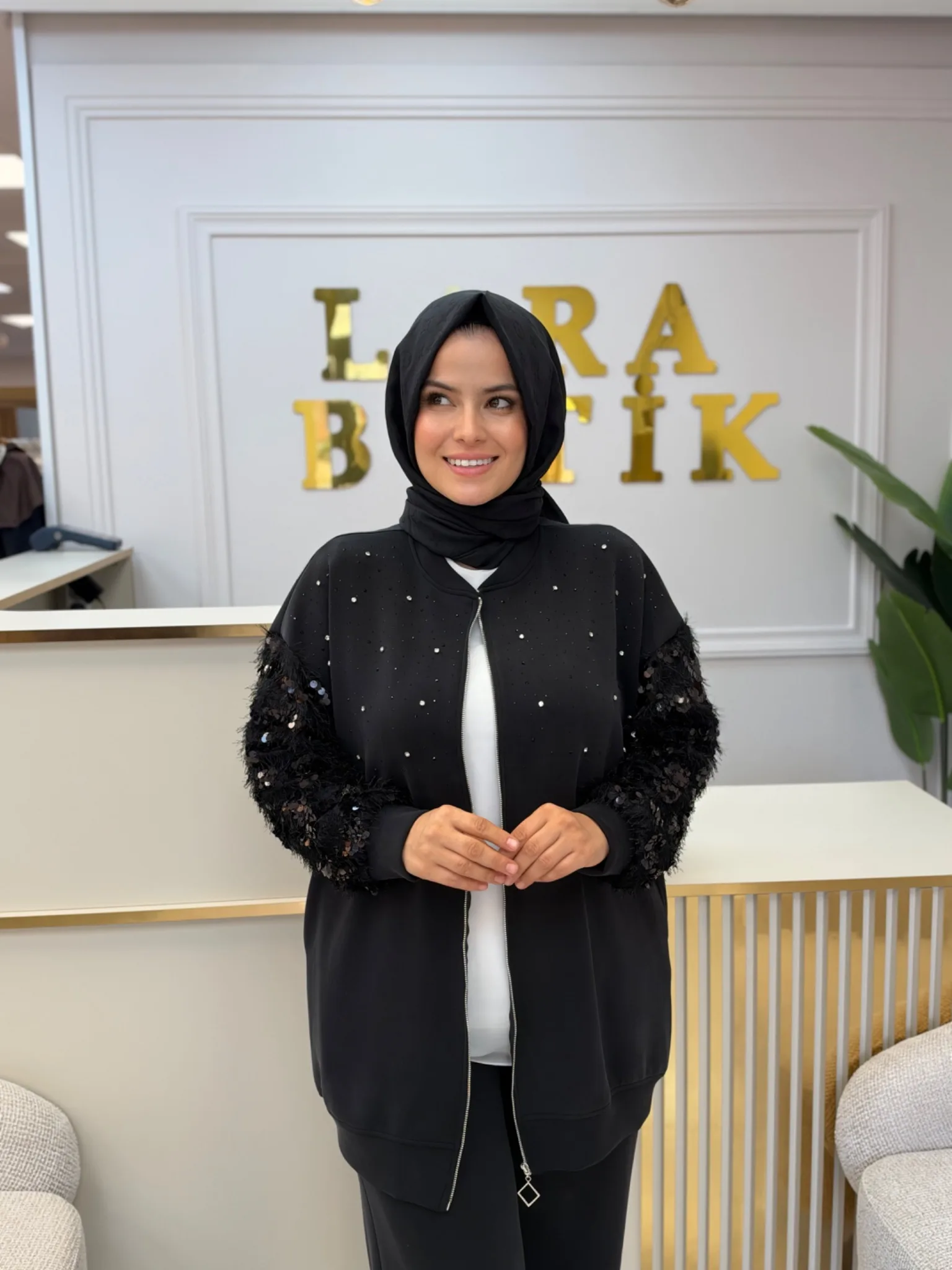 PAYET KOL DETAYLI İKİLİ TAKIM Siyah 3
