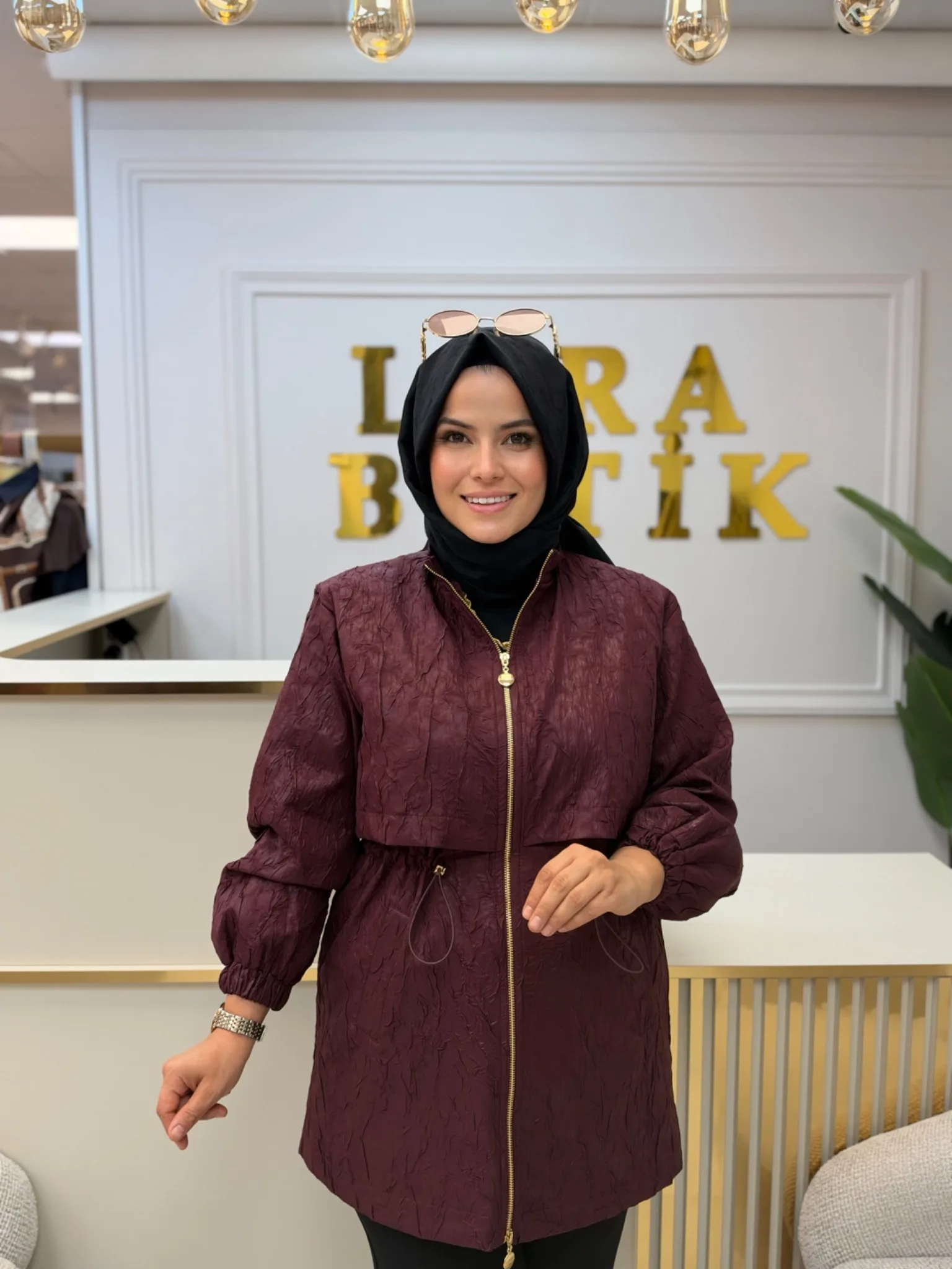 MARCHA BÜZGÜ BEL DETAYLI FERMUARLI TRENCH Bordo
