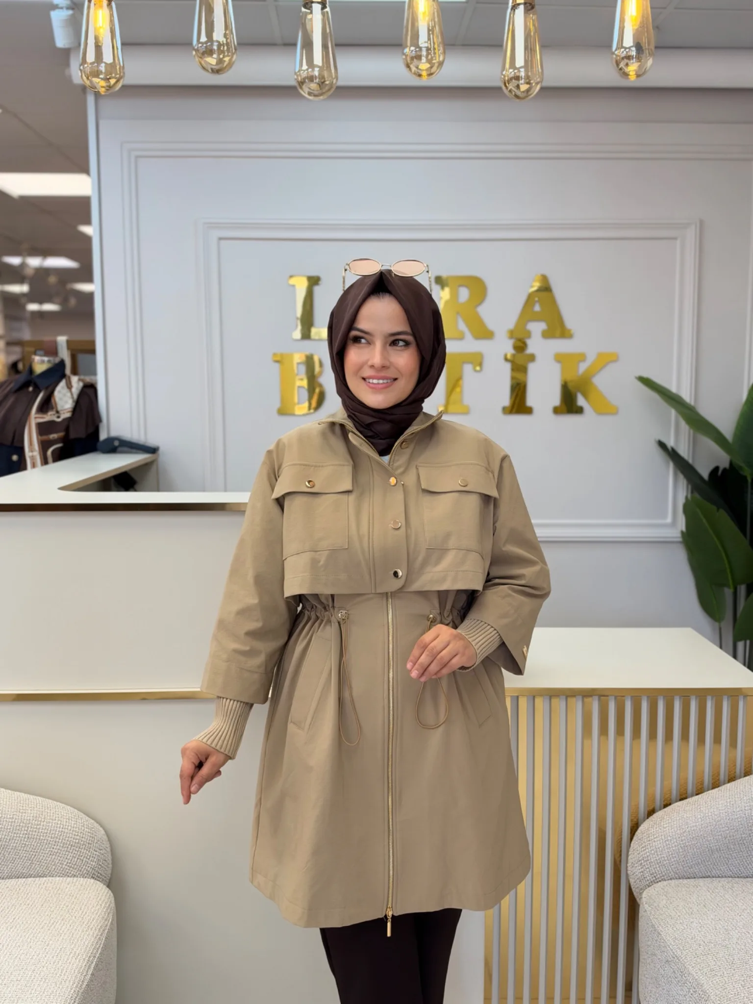 KOLLARI TRİKO DETAYLI TRENCH Camel 3