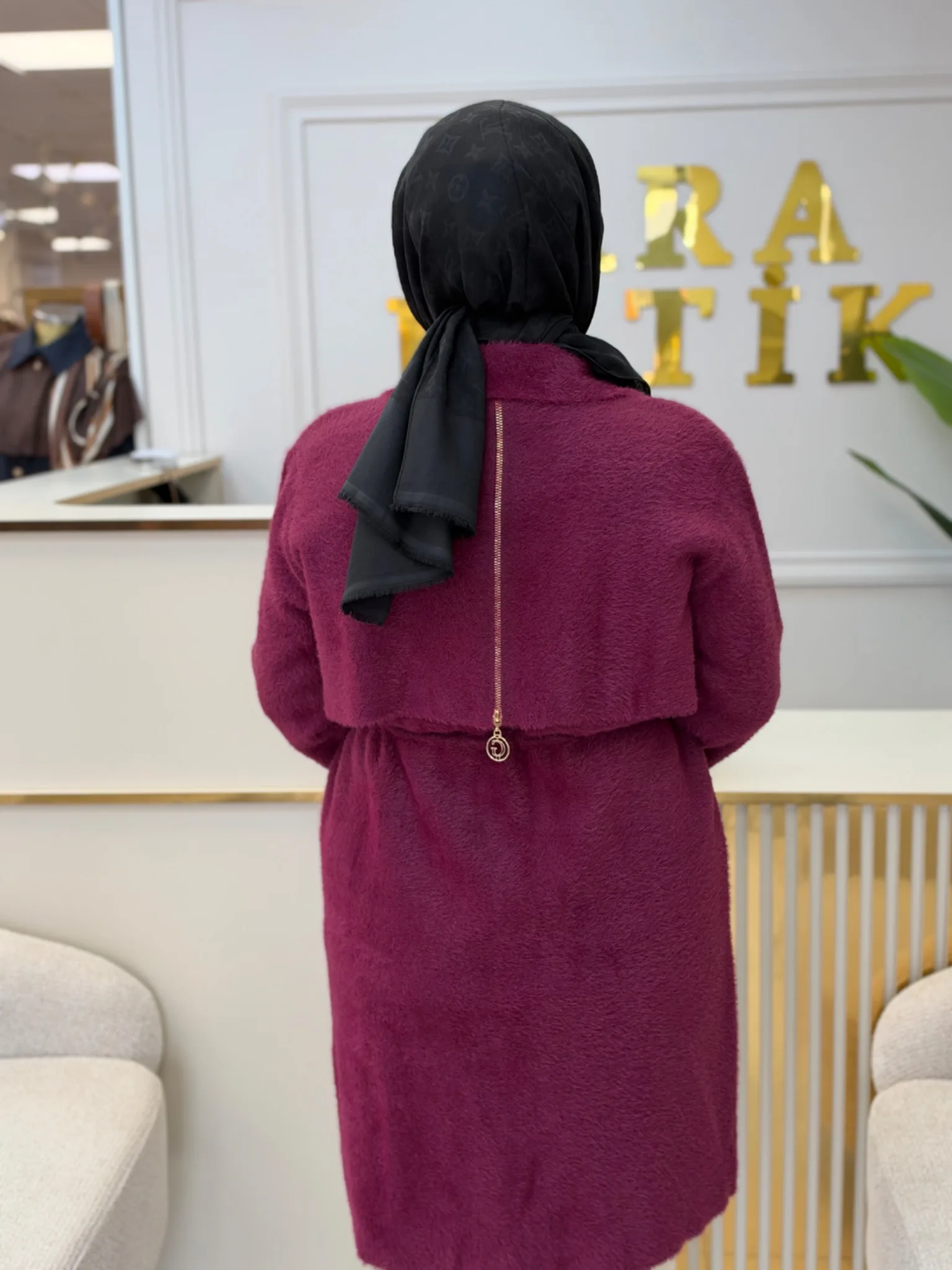 TRİKO KOL VE FERMUAR DETAYLI ANGORA HIRKA Bordo 2