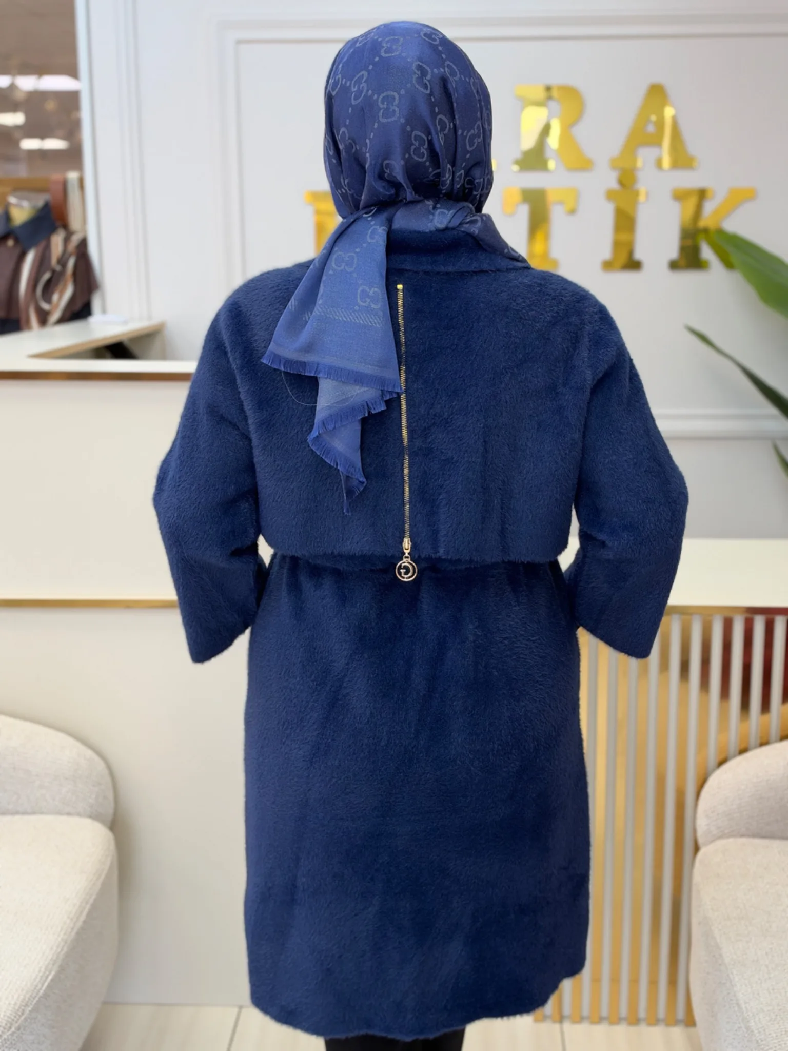 TRİKO KOL VE FERMUAR DETAYLI ANGORA HIRKA Lacivert 2