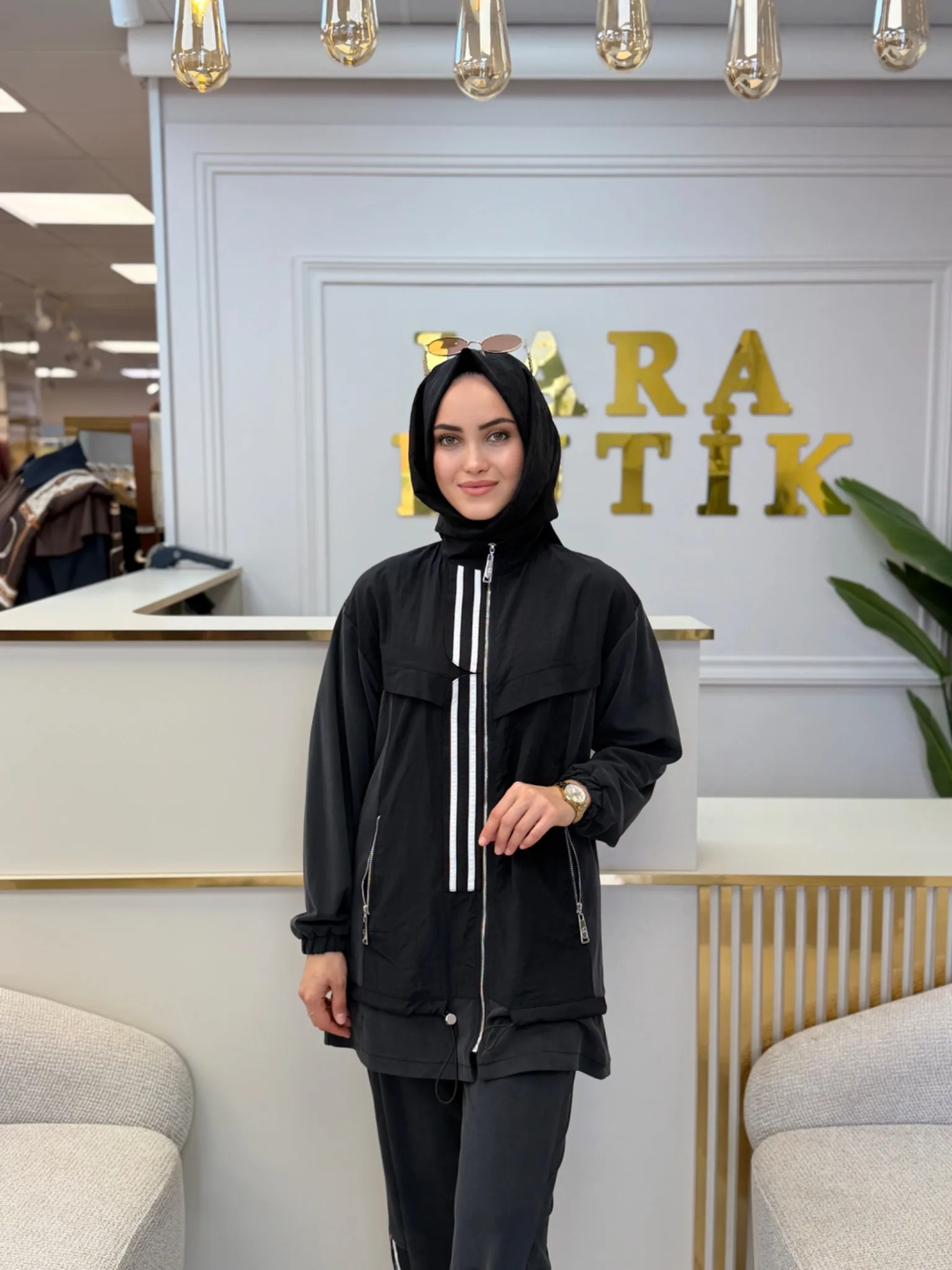 ŞERİT DETAYLI FERMUARLI İKİLİ TAKIM Siyah 2