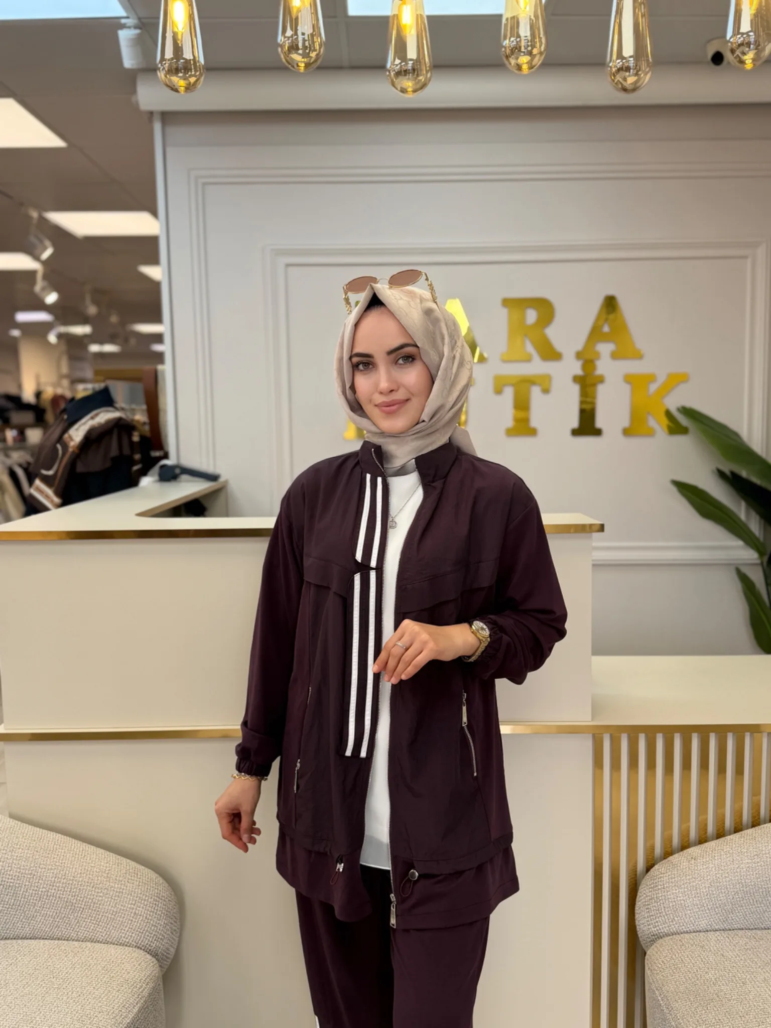 ŞERİT DETAYLI FERMUARLI İKİLİ TAKIM Mürdüm 2