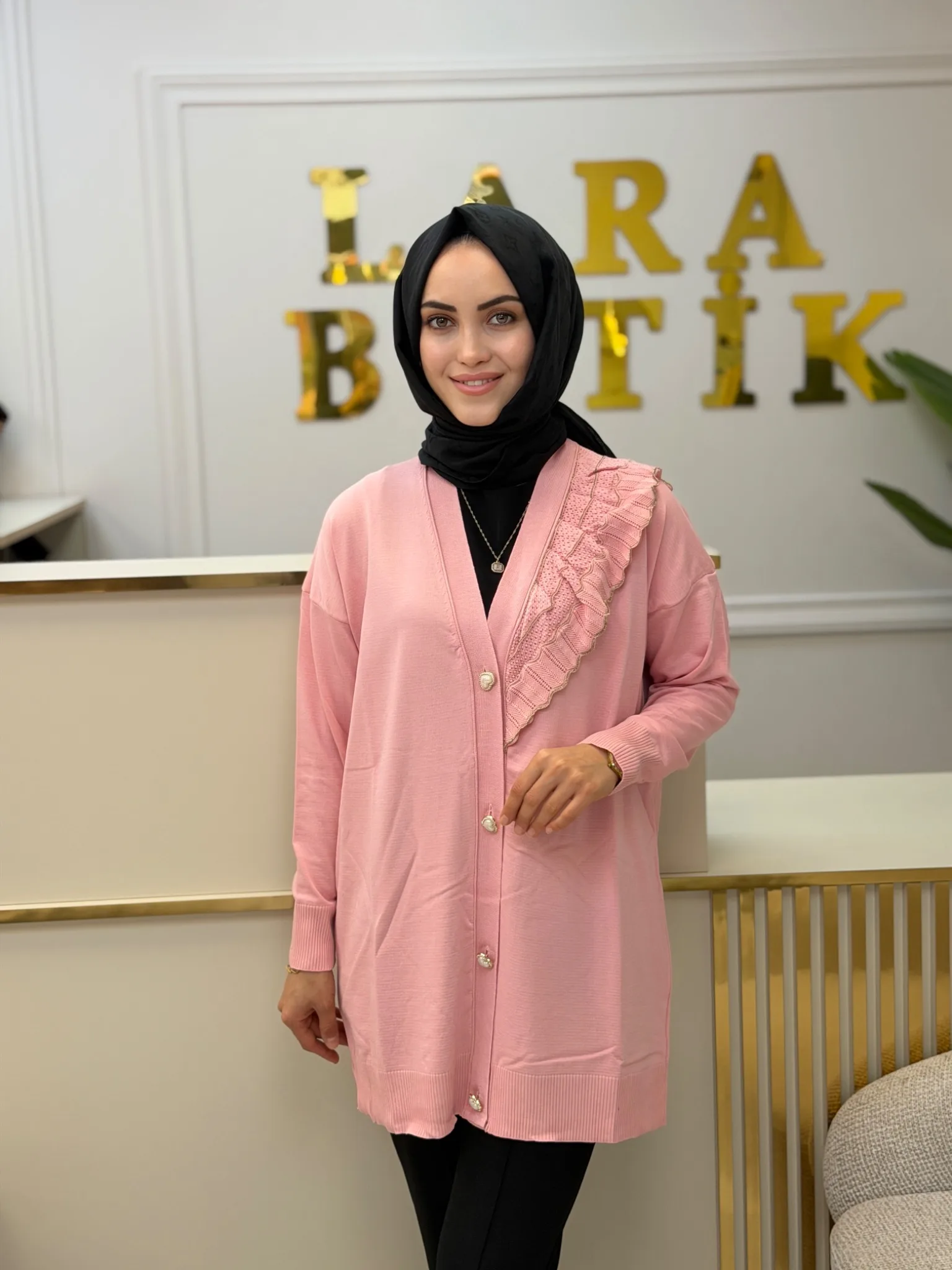 VİVALOLİTA FIRFIR DETAYLI TRİKO HIRKA Pembe