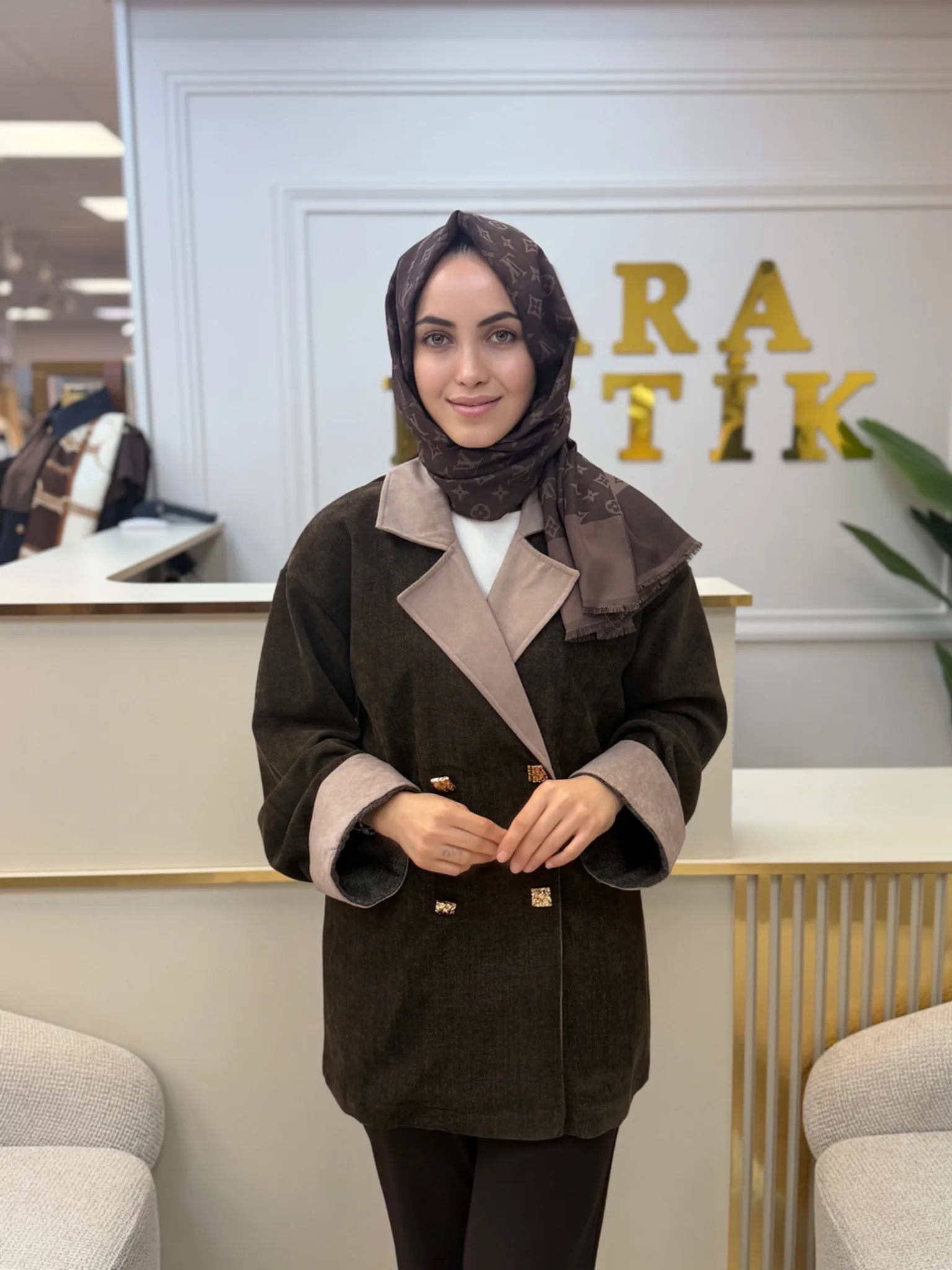 GOLD DÜĞMELİ OVERSİZE CEKET Kahverengi 2