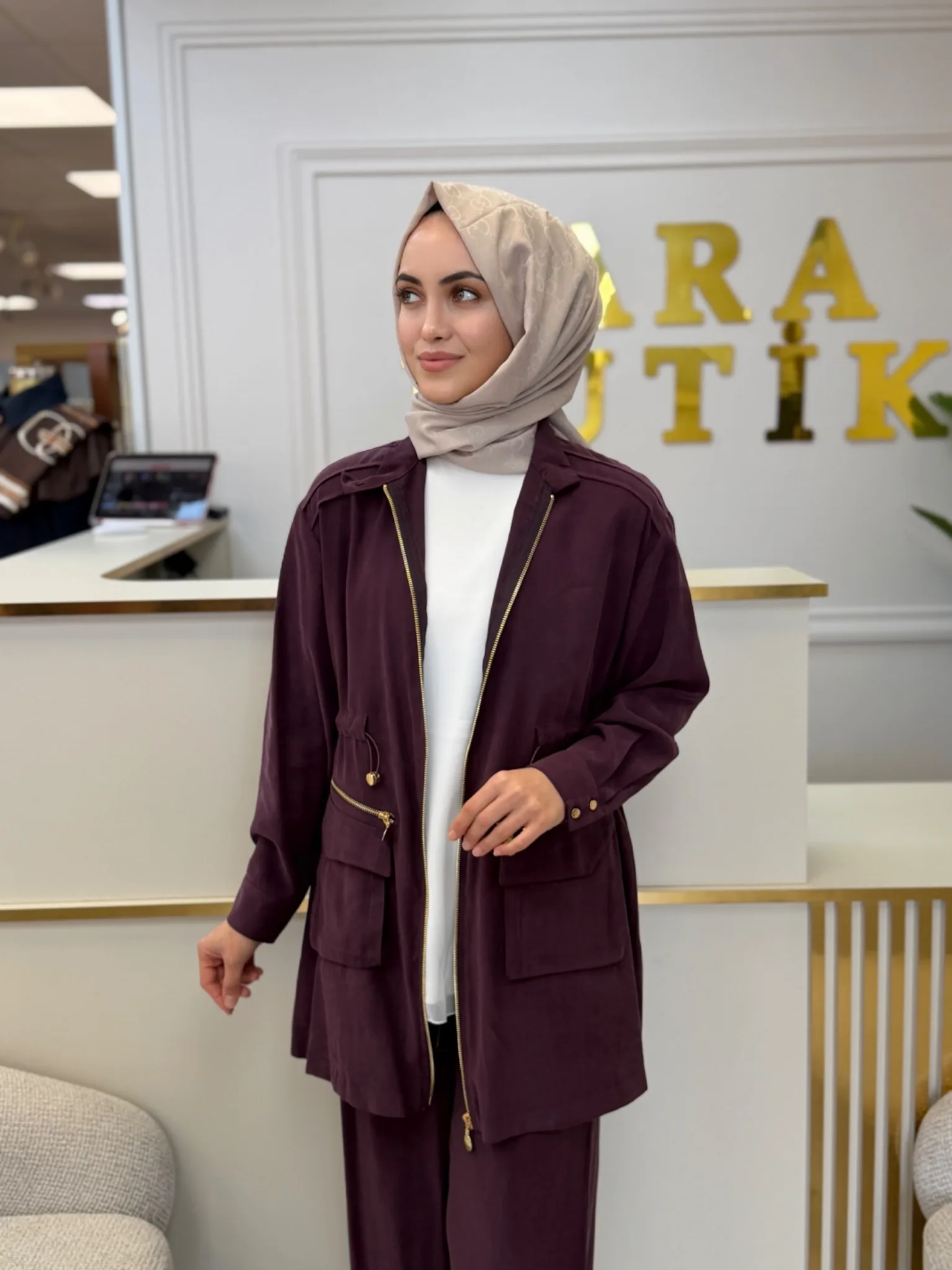 BÜZGÜLÜ FERMUARLI İKİLİ TAKIM Mürdüm 2
