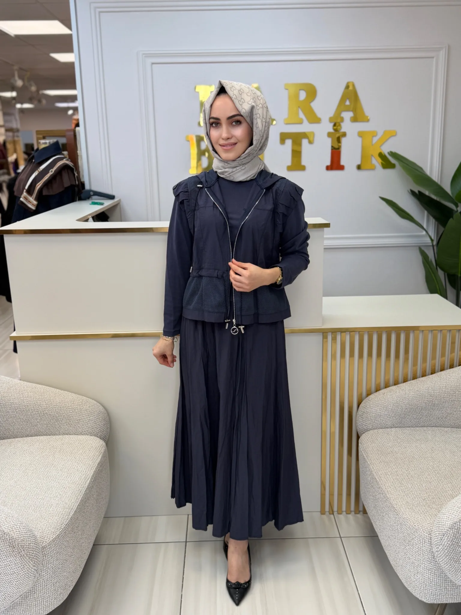 STELLA STORE ÜÇ PARÇA YELEKLİ ETEKLİ TAKIM Lacivert
