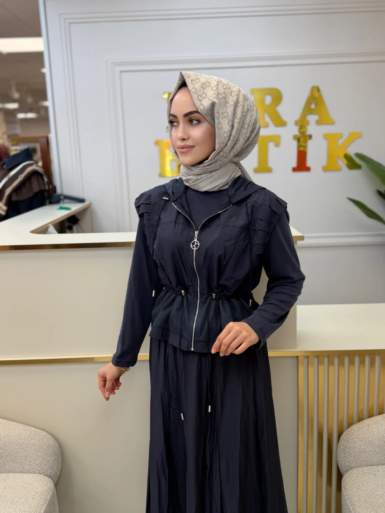 ÜÇ PARÇA YELEKLİ ETEKLİ TAKIM Lacivert 2