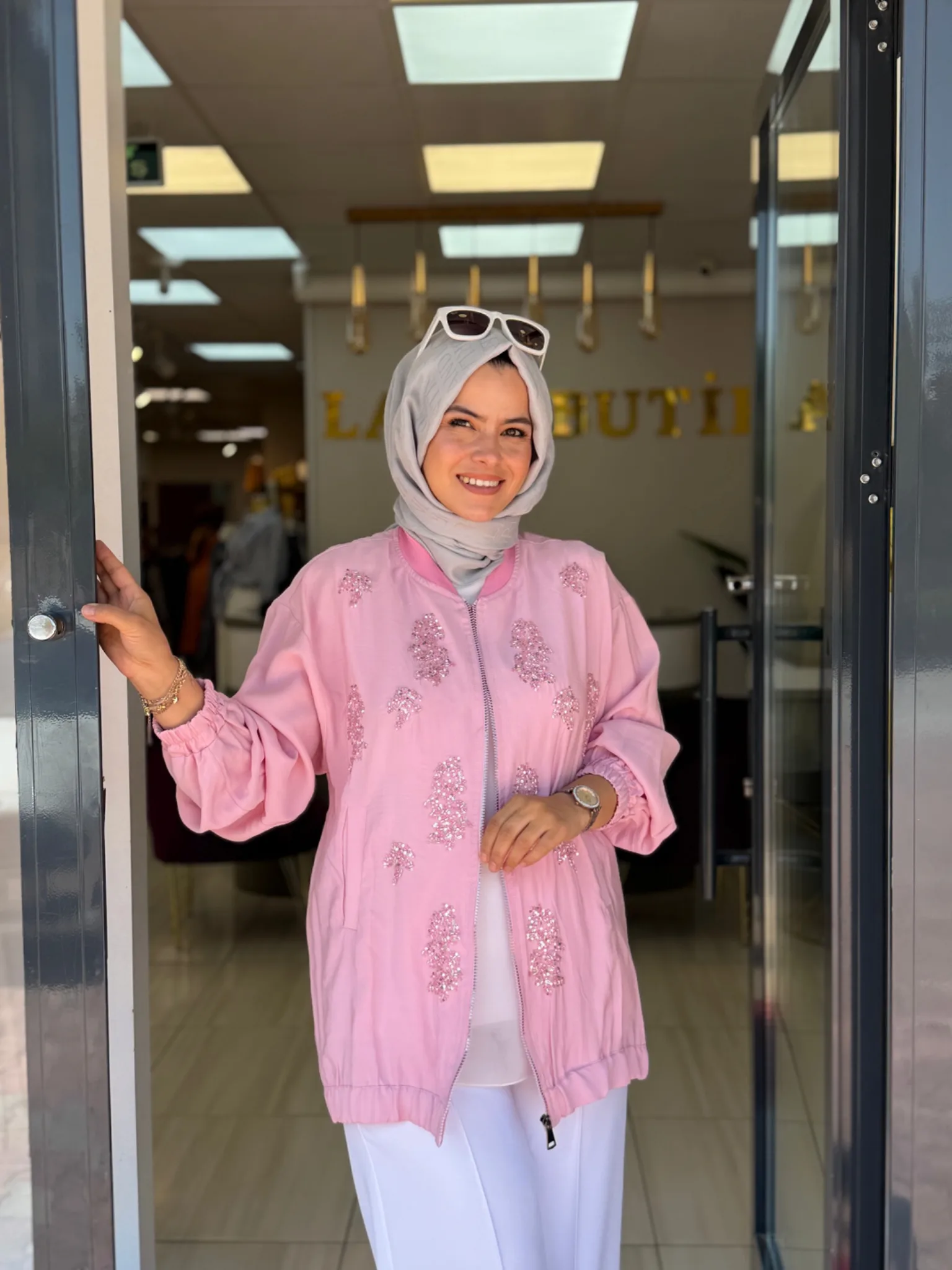 Taş işlemeli ceket Pembe 2