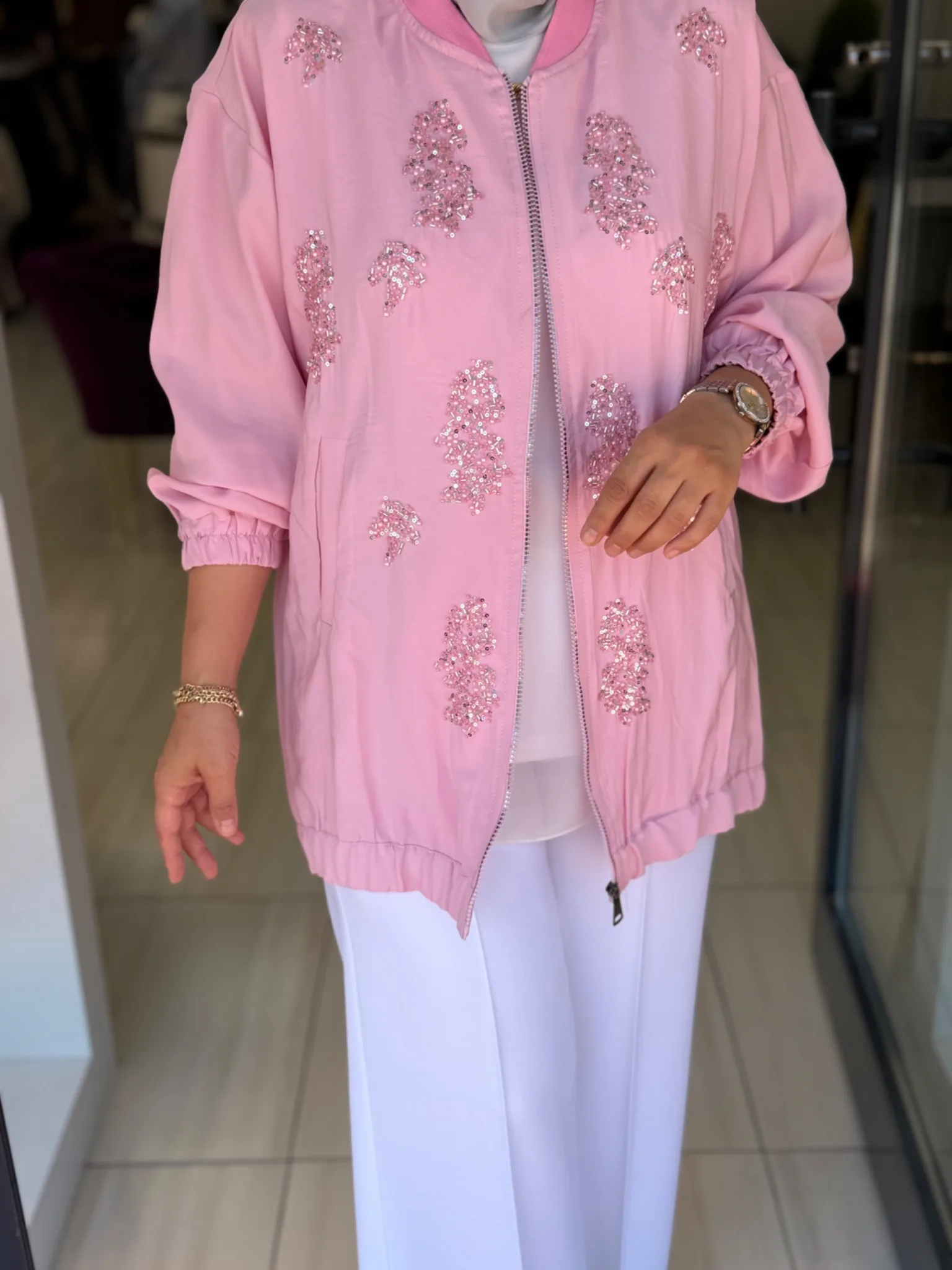 Taş işlemeli ceket Pembe 3
