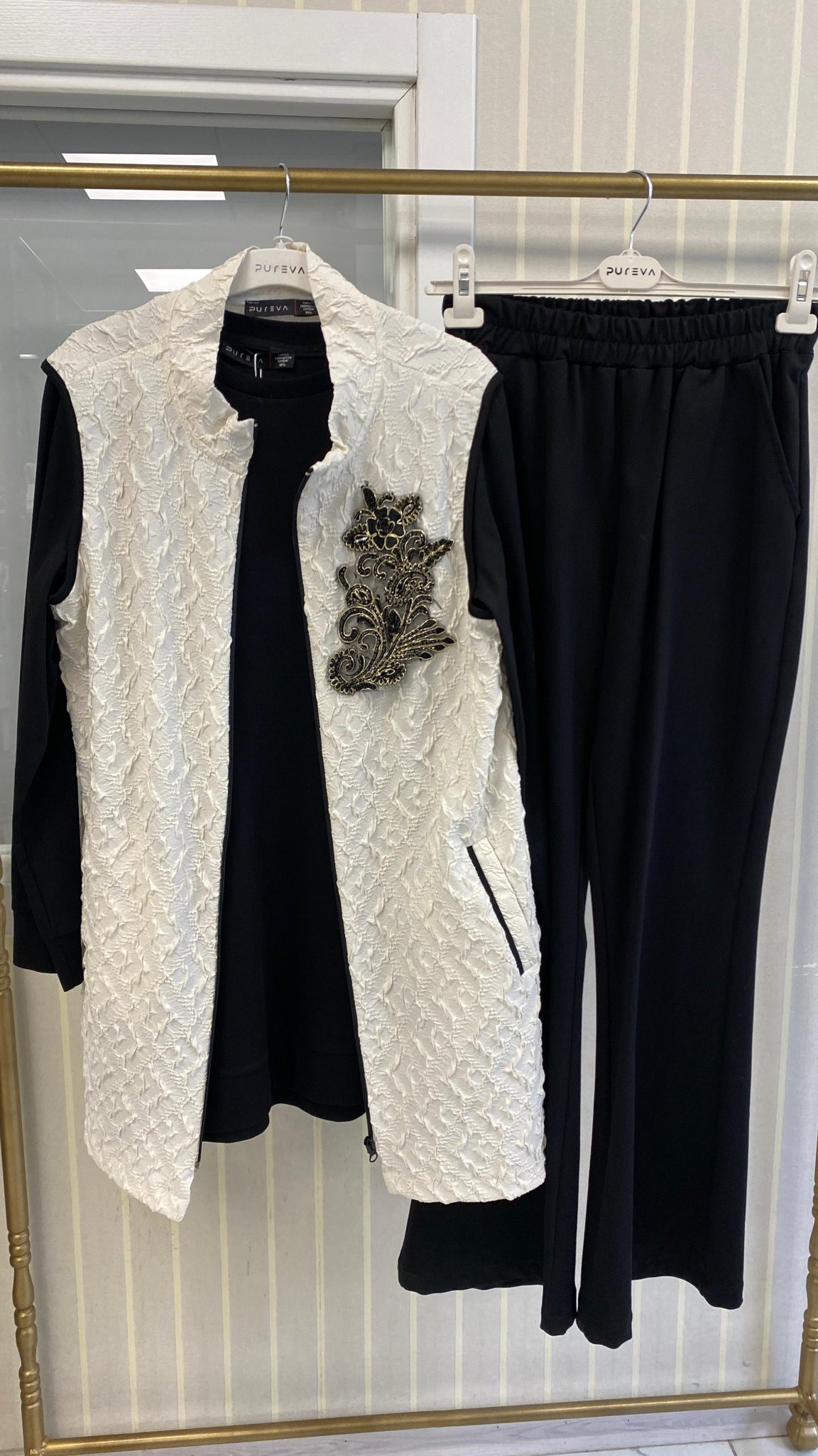 Pureva Üçlü Takım Siyah - Beyaz