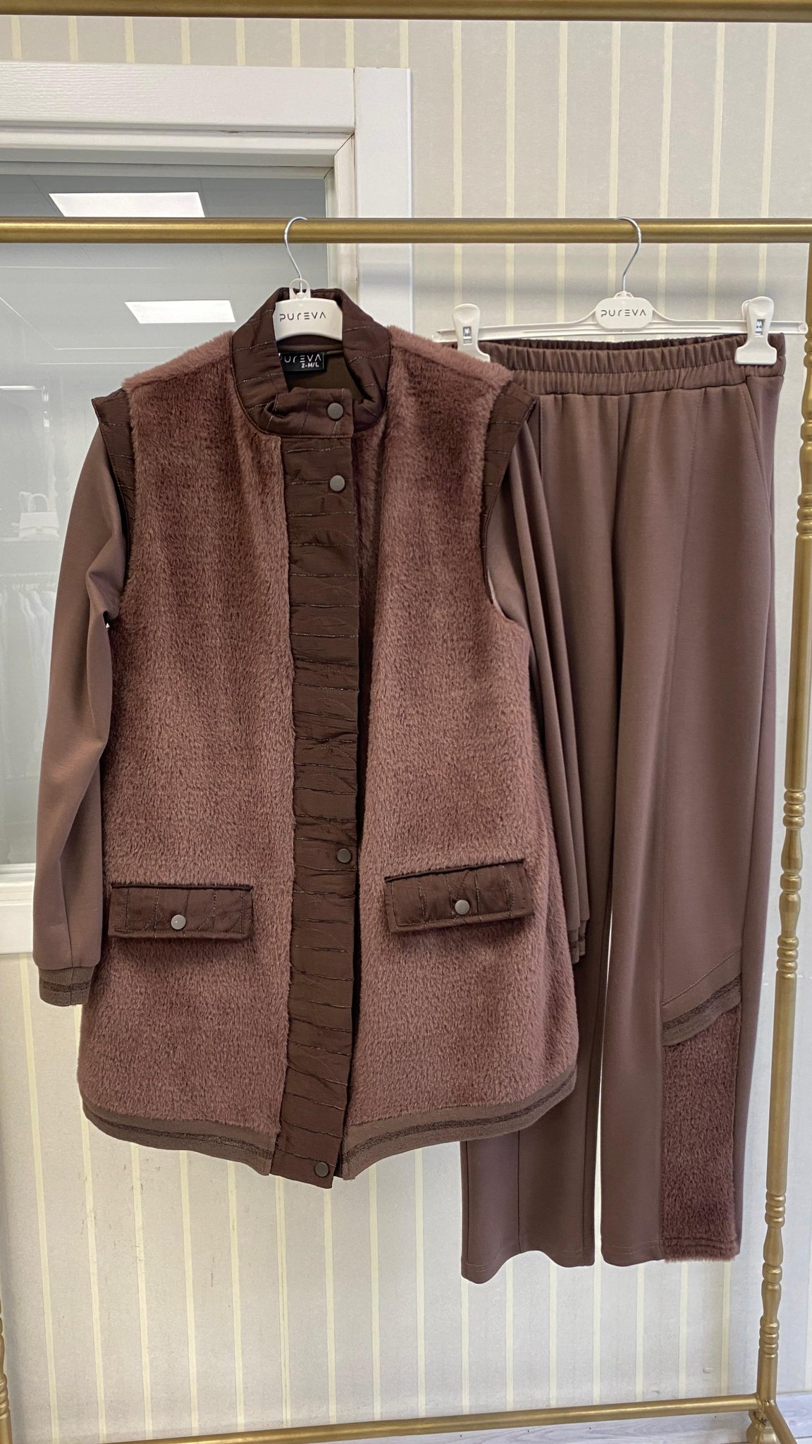 Pureva Üçlü Takım Kahverengi