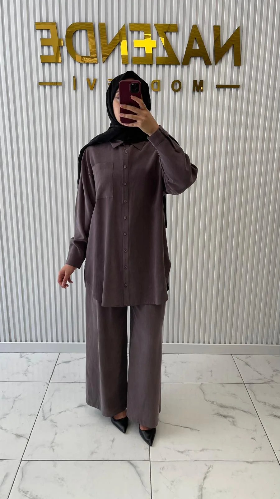 Armine Tencel Cupra Takım Füme Kahve