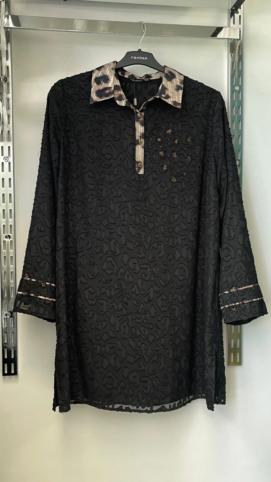 Femina Leopar Desenli Tunik Siyah