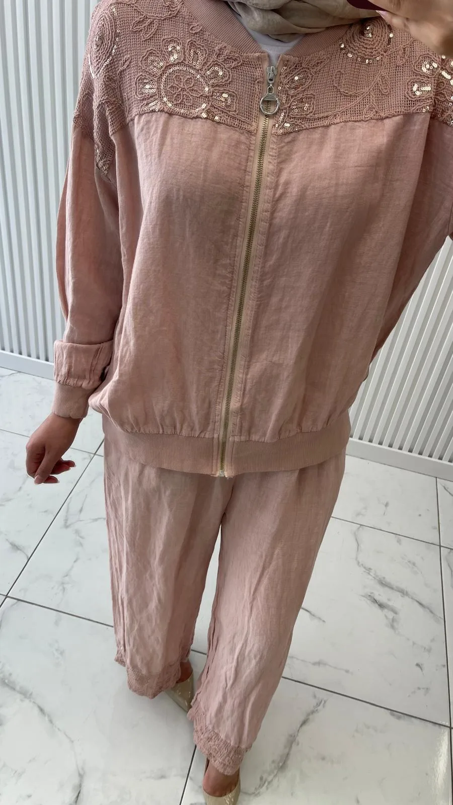 Khaos İthal Keten Takım Pudra Pembe 3