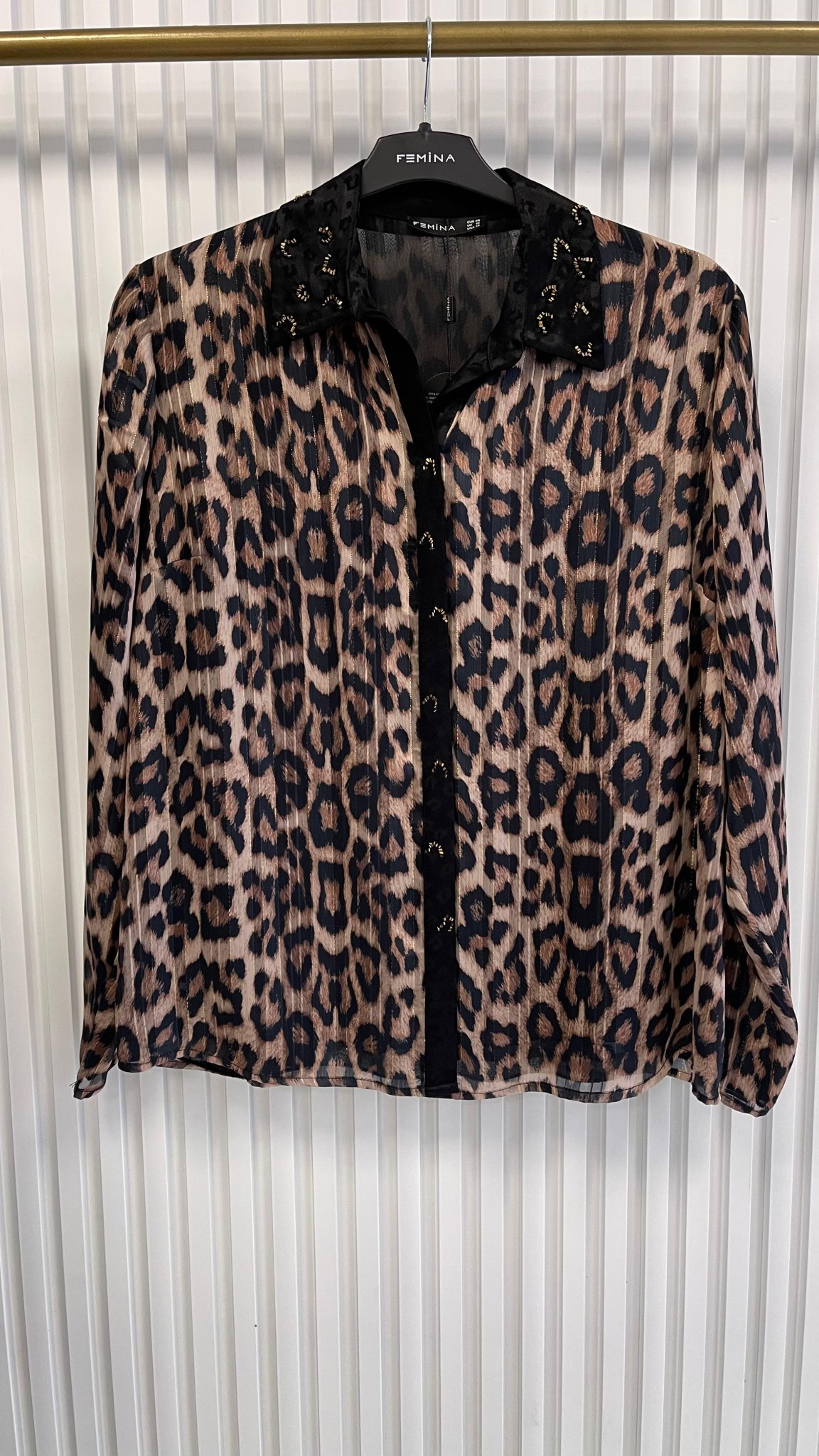 Femina Leopar Gömlek Kahverengi