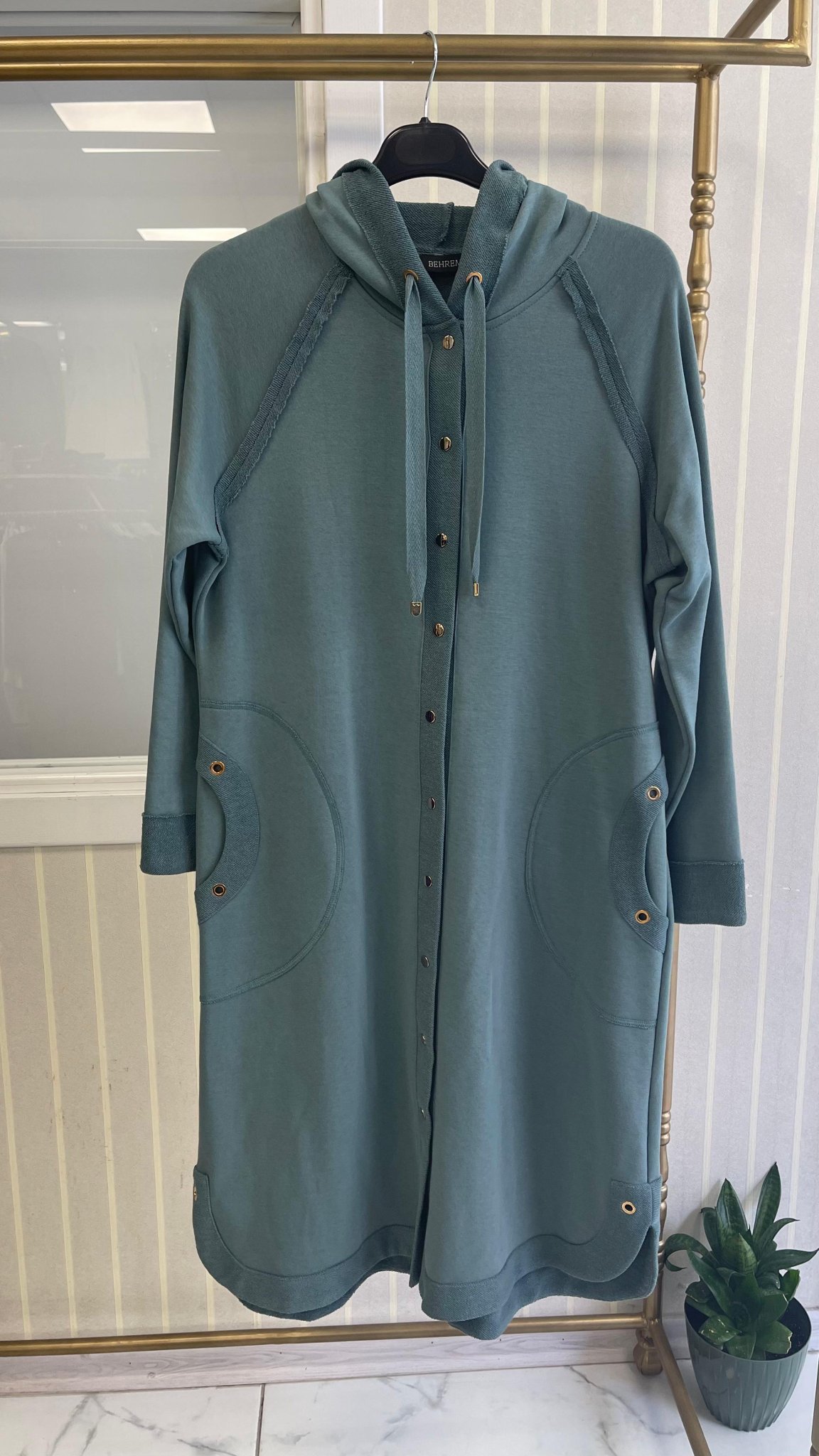 Behrem Kapşonlu Ceket Su Yeşili