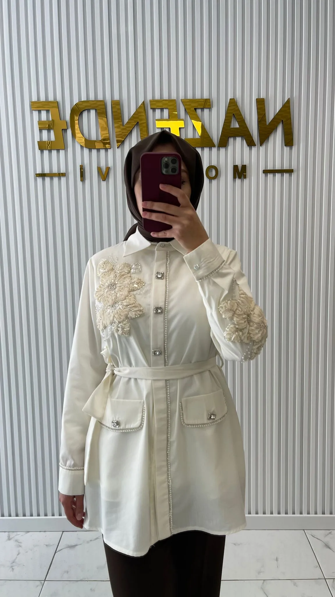 Selinada Belden Bağlamalı Giyçık Ekru 2