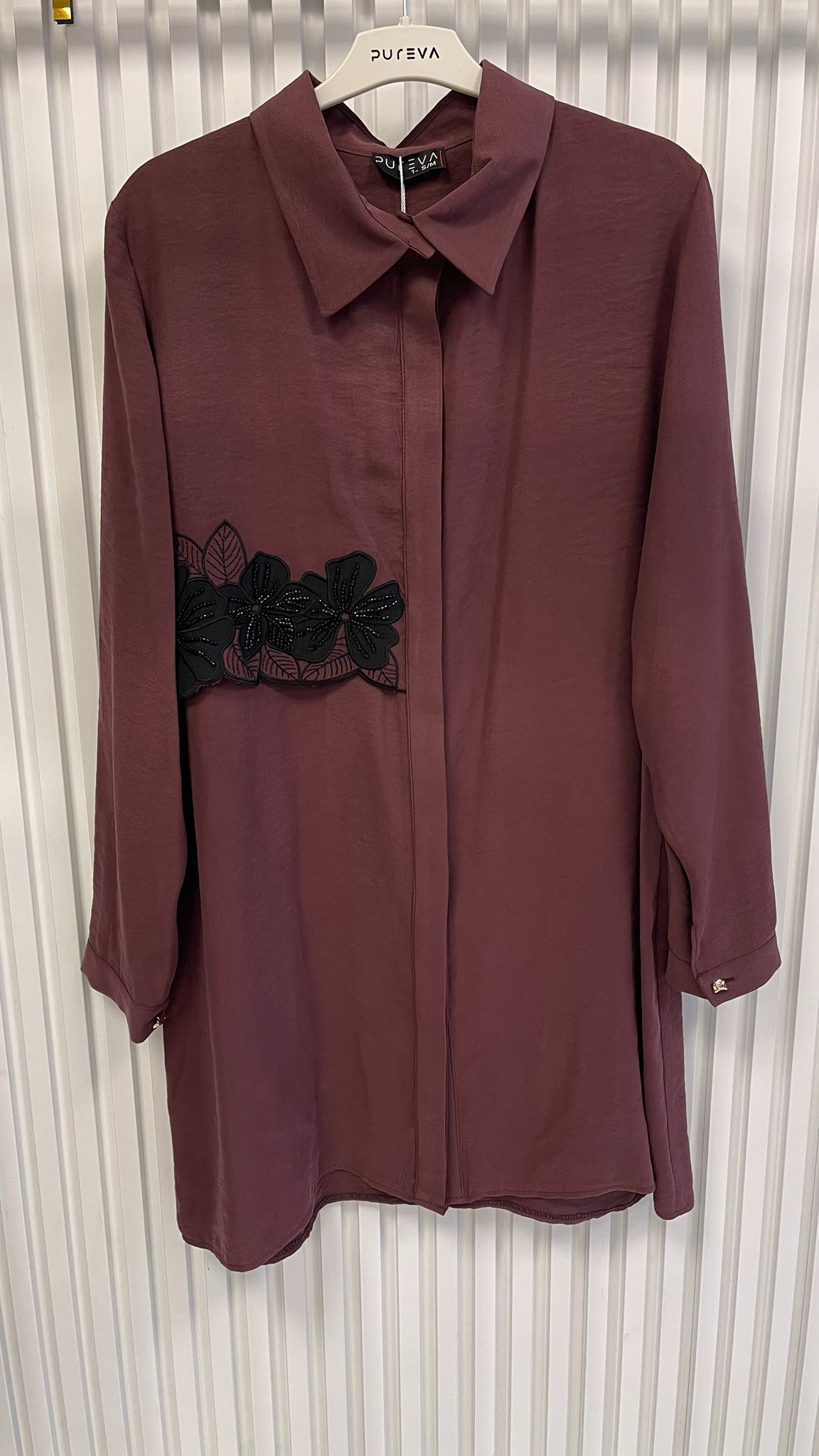 Meva Plus Pureva Güpüplü Gömlek Tunik Bordo