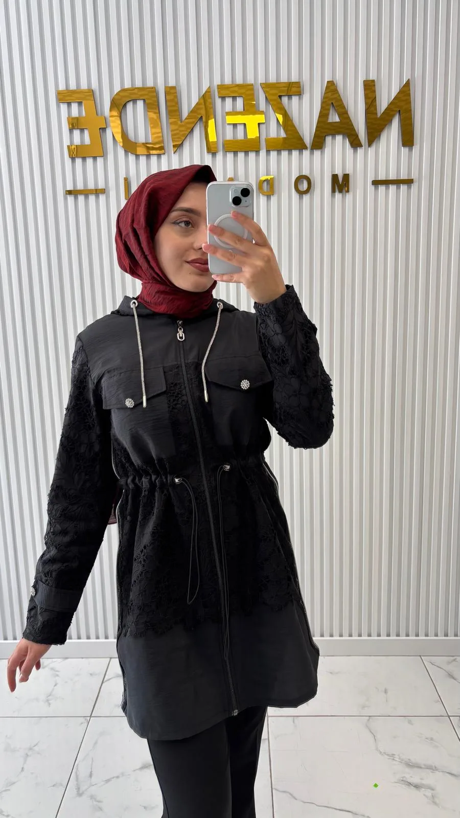Selinada Tünel Bağcıklı Ceket Siyah 2