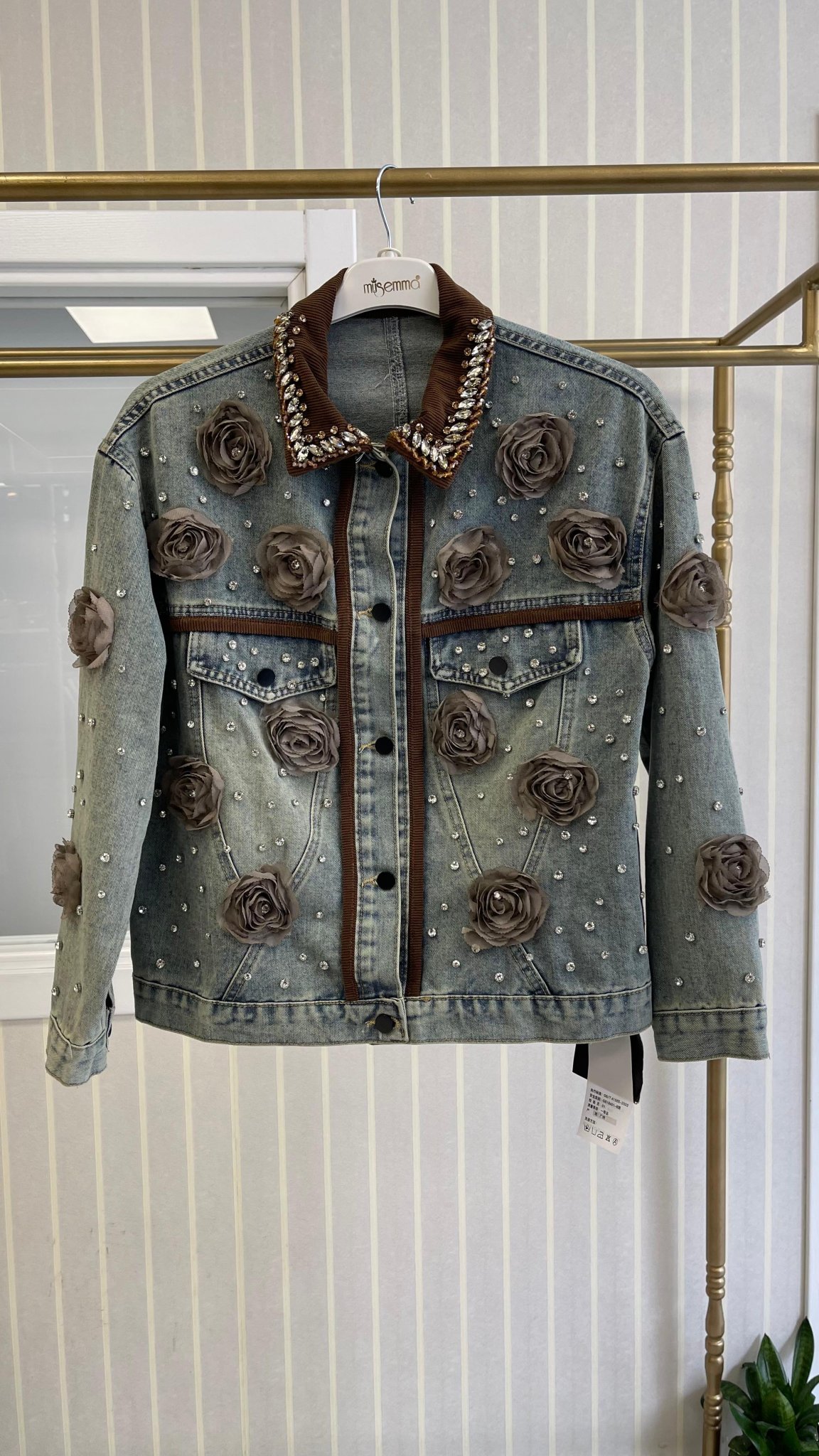 İthal Taşlı Kot Ceket Kahverengi