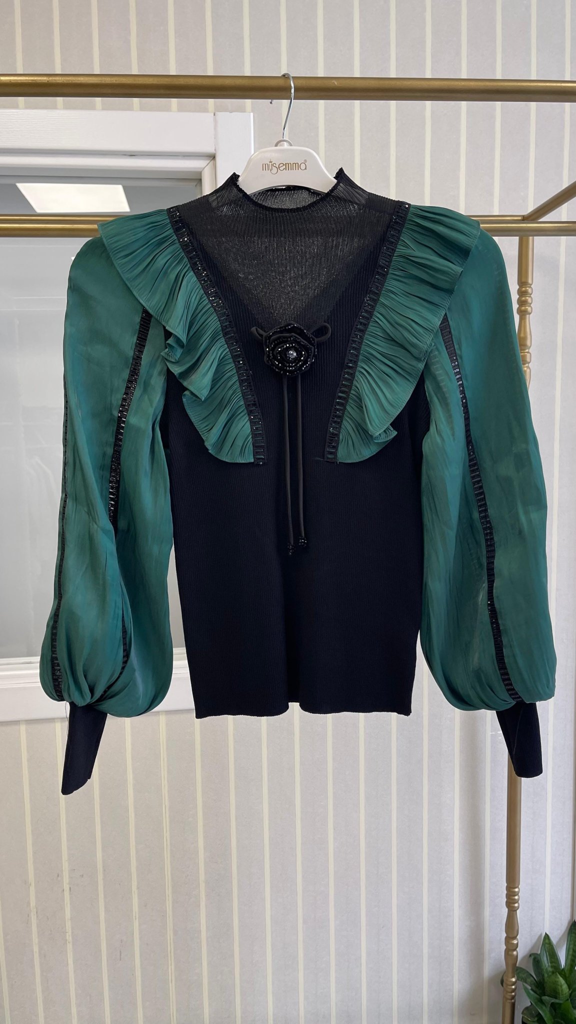 İthal Gömlek Siyah - Yeşil