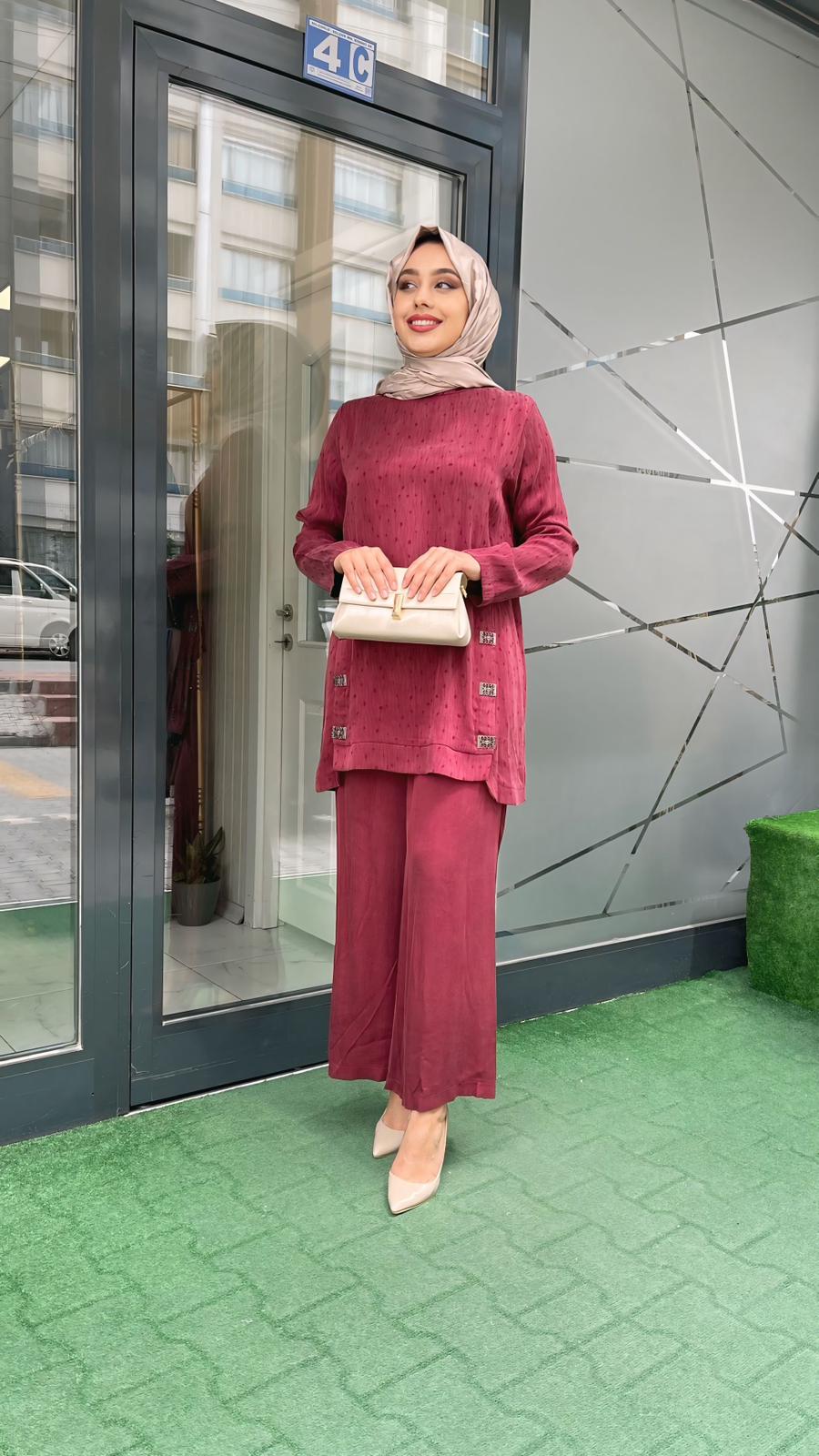 Orhan Pantolonlu Takım Vişne