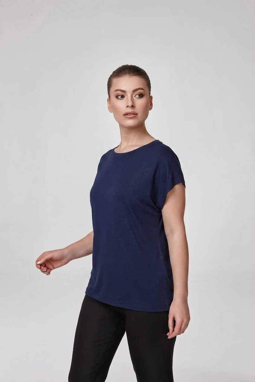 RELACTİVE P2250 KADIN KISA KOLLU SIFIR YAKA BLUZ - T - SHIRT Lacivert