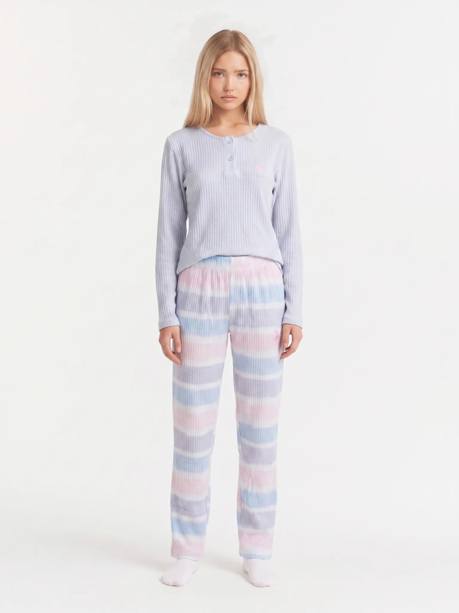 U.S. POLO ASSN. 17096 BAYAN PİJAMA TAKIMI Gri Melanj