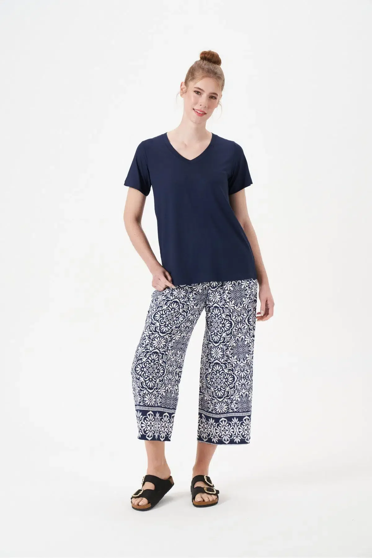 PJS Kadın V Yaka Kısa Kol İkiili Takım 29063 Navy Blue