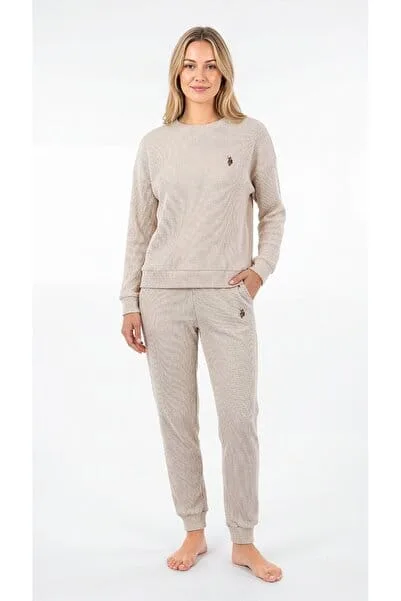 U.S. POLO ASSN. BAYAN PİJAMA TAKIMI 20299 Bej