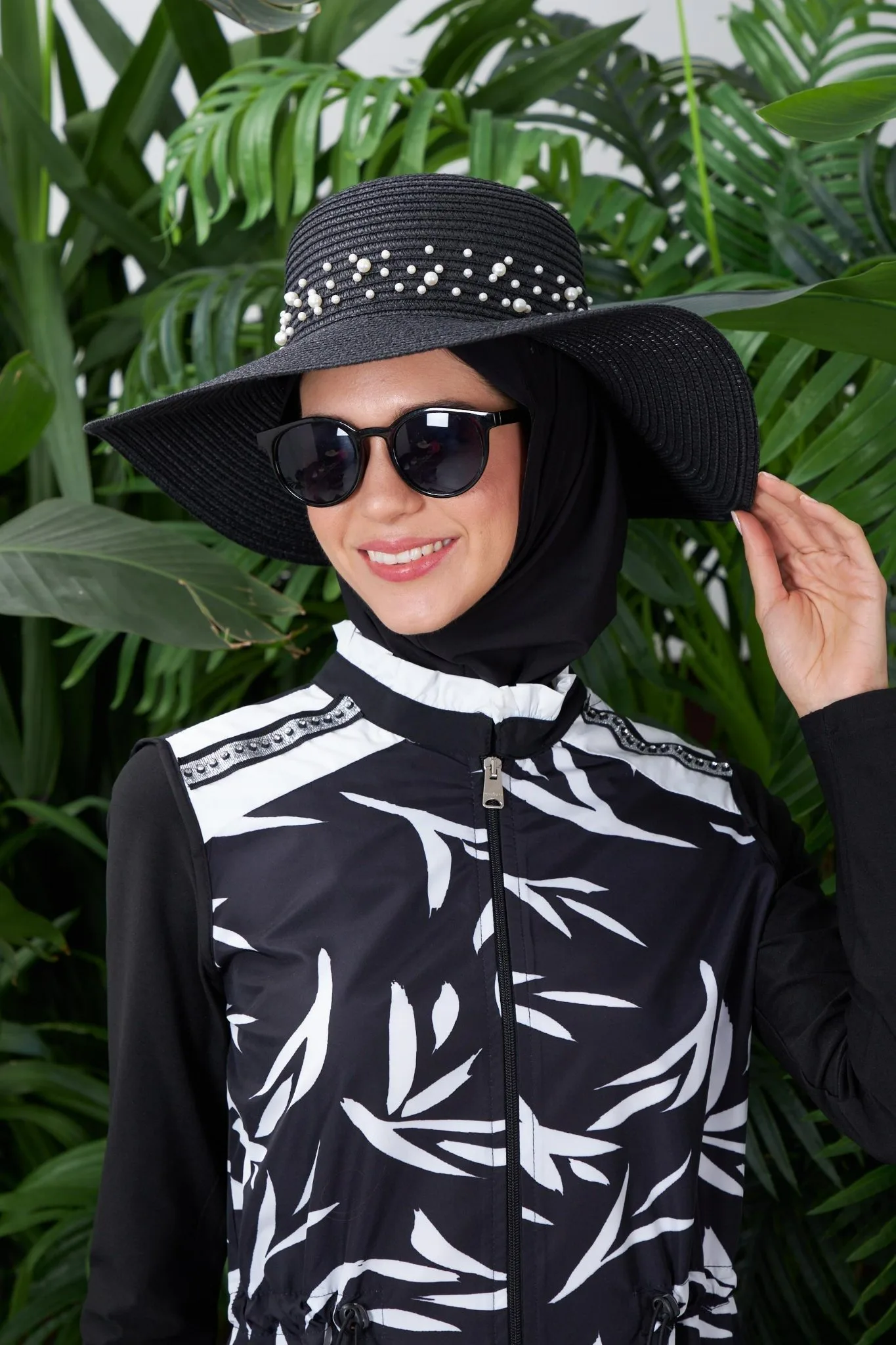Moodbasic ŞERİT İNCİLİ HASIR ŞAPKA Siyah