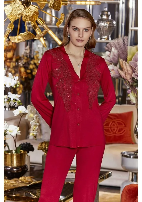 JEREMİ K130 KOTON BRODELİ 6LI SET TAKIM Bordo 3