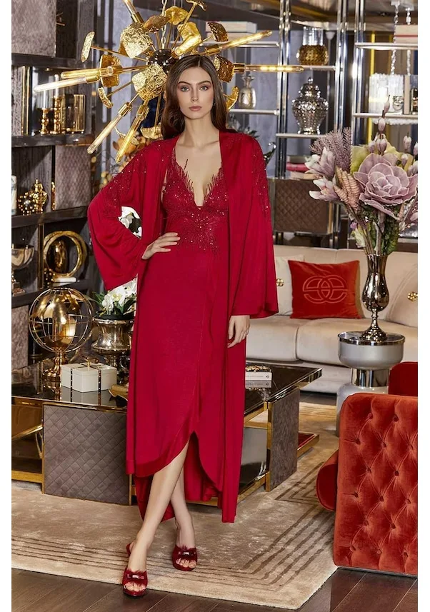 JEREMİ K130 KOTON BRODELİ 6LI SET TAKIM Bordo