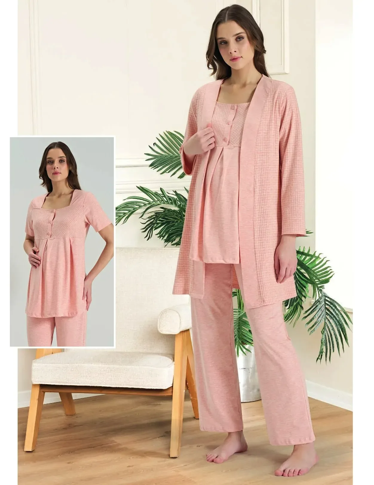 feyza 5205 Yazlık Lohusa 3 lü Takım Pembe