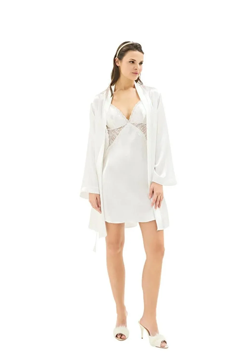 949 MOONGIRL SATEN 2Lİ PİJAMA TAKIMI Ekru 3