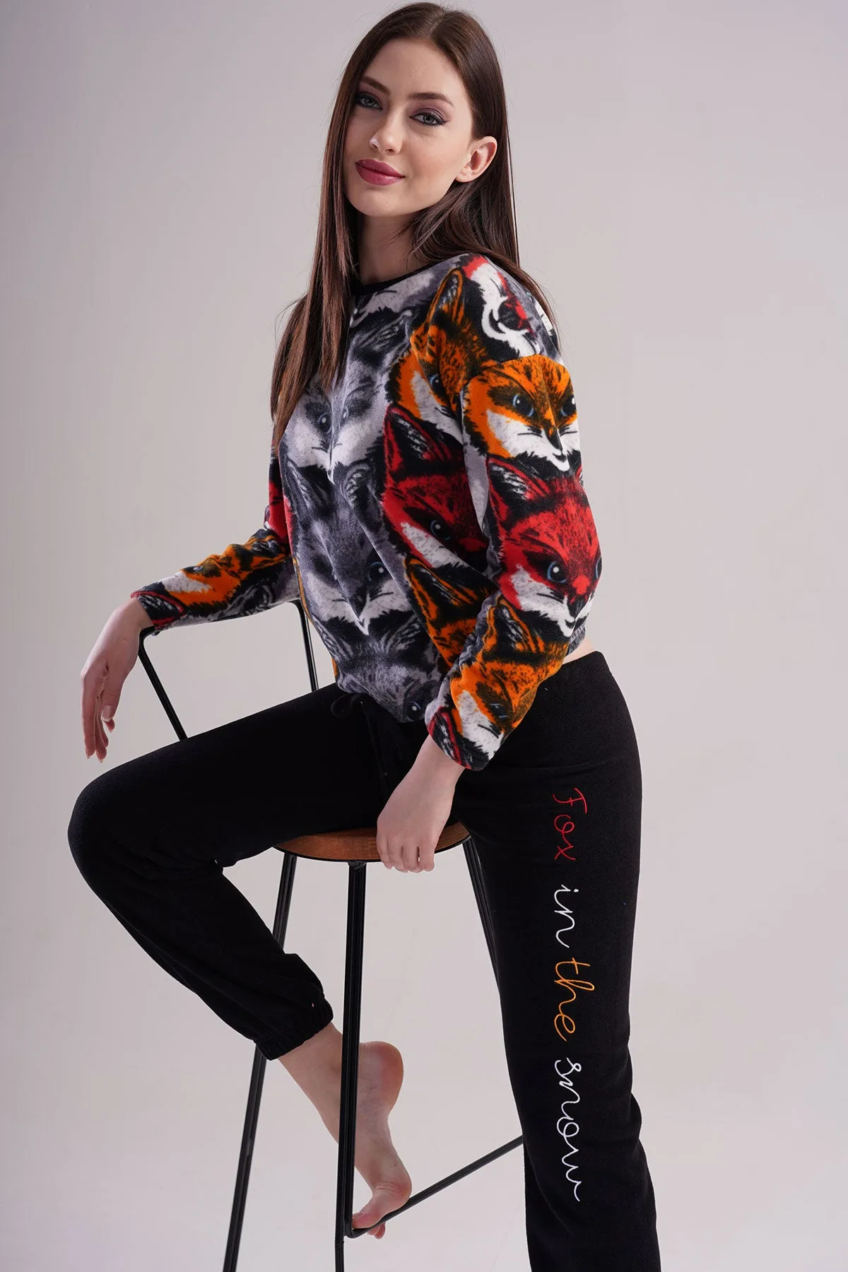 VİENETTA SECRET 201041 POLAR UZUN KOL PIJAMA TAKIM Siyah 3