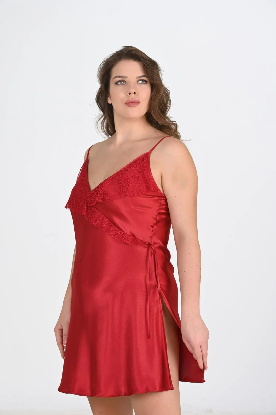 AHU 2107 SATEN KISA BATTAL GECELİK Bordo