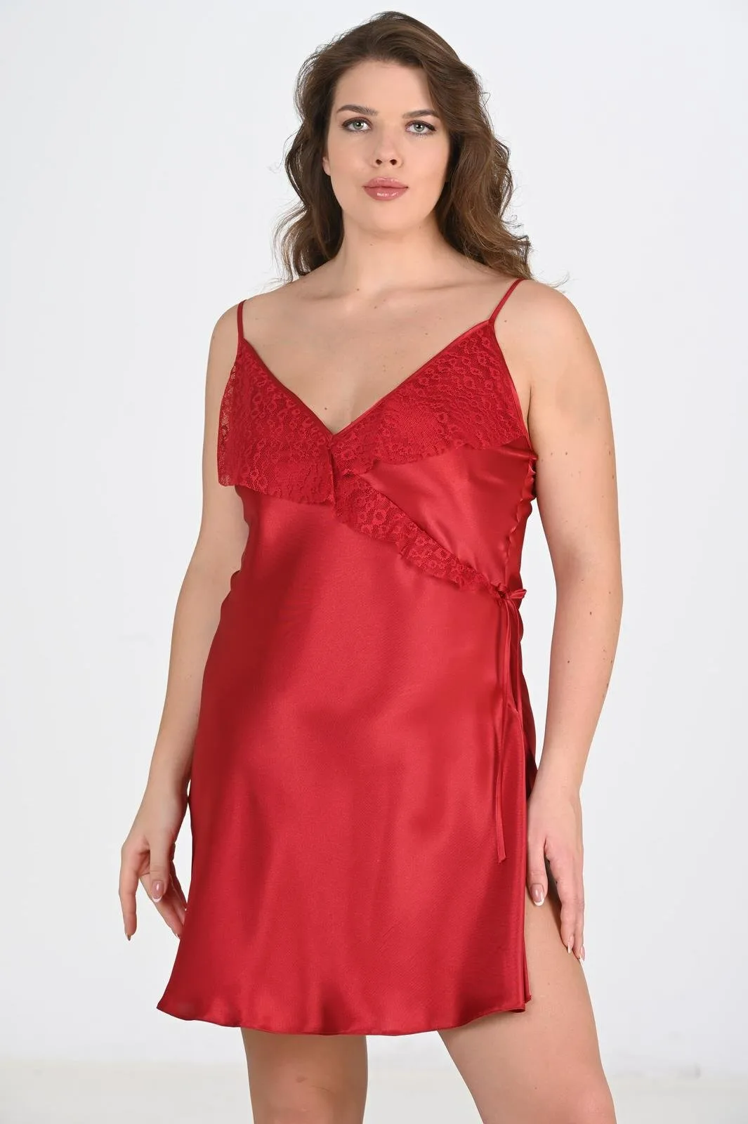 AHU 2107 SATEN KISA BATTAL GECELİK Bordo 2