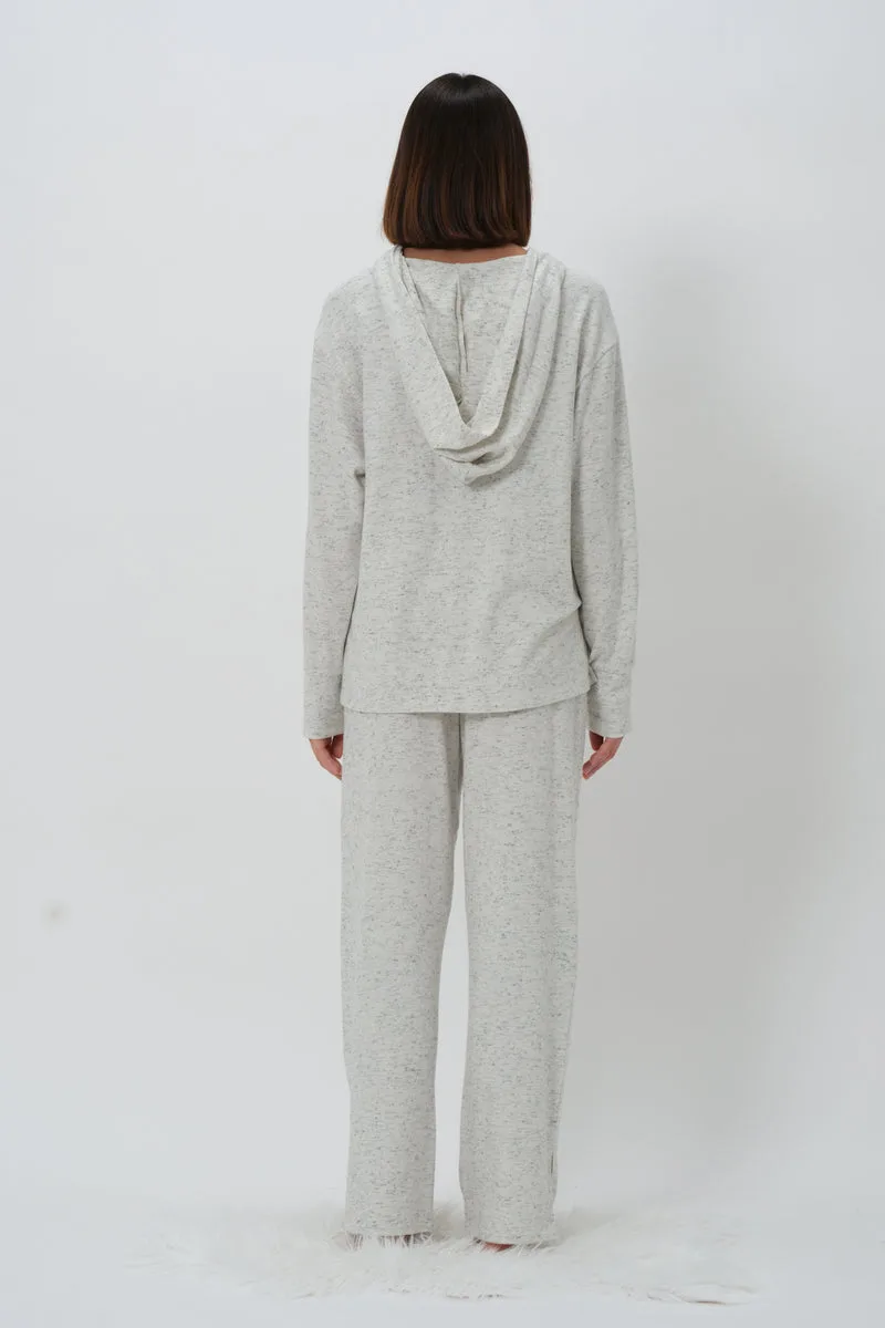 ZEYLAND Kadın Kapüşonlü Düğmeli Pijama Takımı Ekru 2
