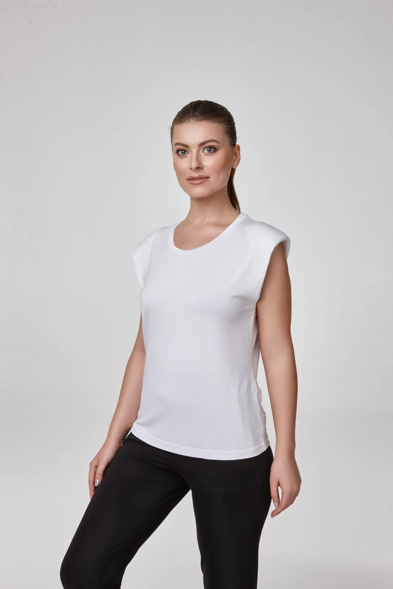 RELACTİVE P2542 KADIN VATKALI KAYIK YAKA DÜŞÜKKOLLU BLUZ T - SHIRT Beyaz